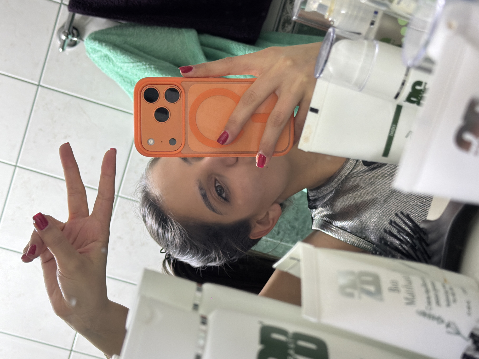 Woman takes selfie in Rudartsi, Bulgaria late evening