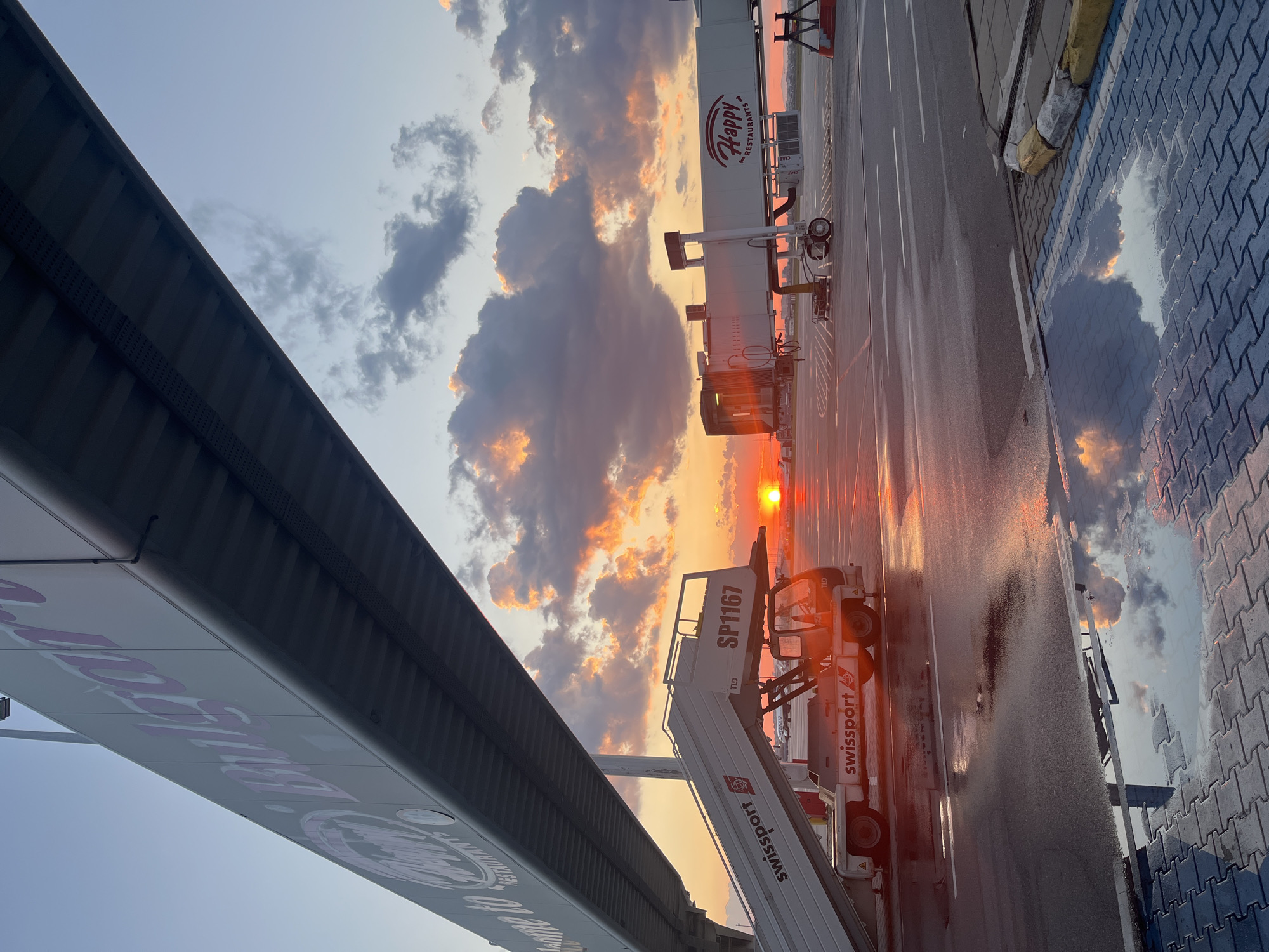 Sunset captured at Sofia Airport during evening operations