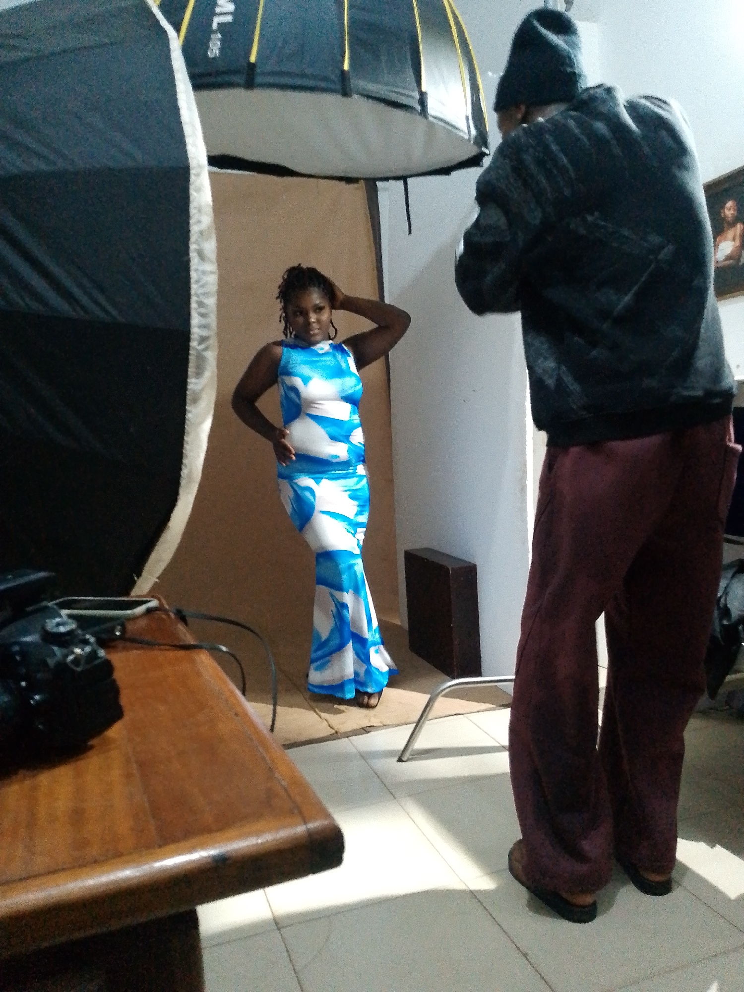 Indoor studio shoot across multiple outfit changes, evening session