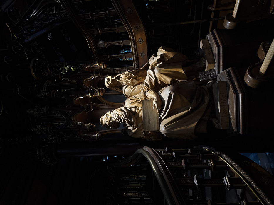 Evening documentation of Notre-Dame Basilica interior in Montreal