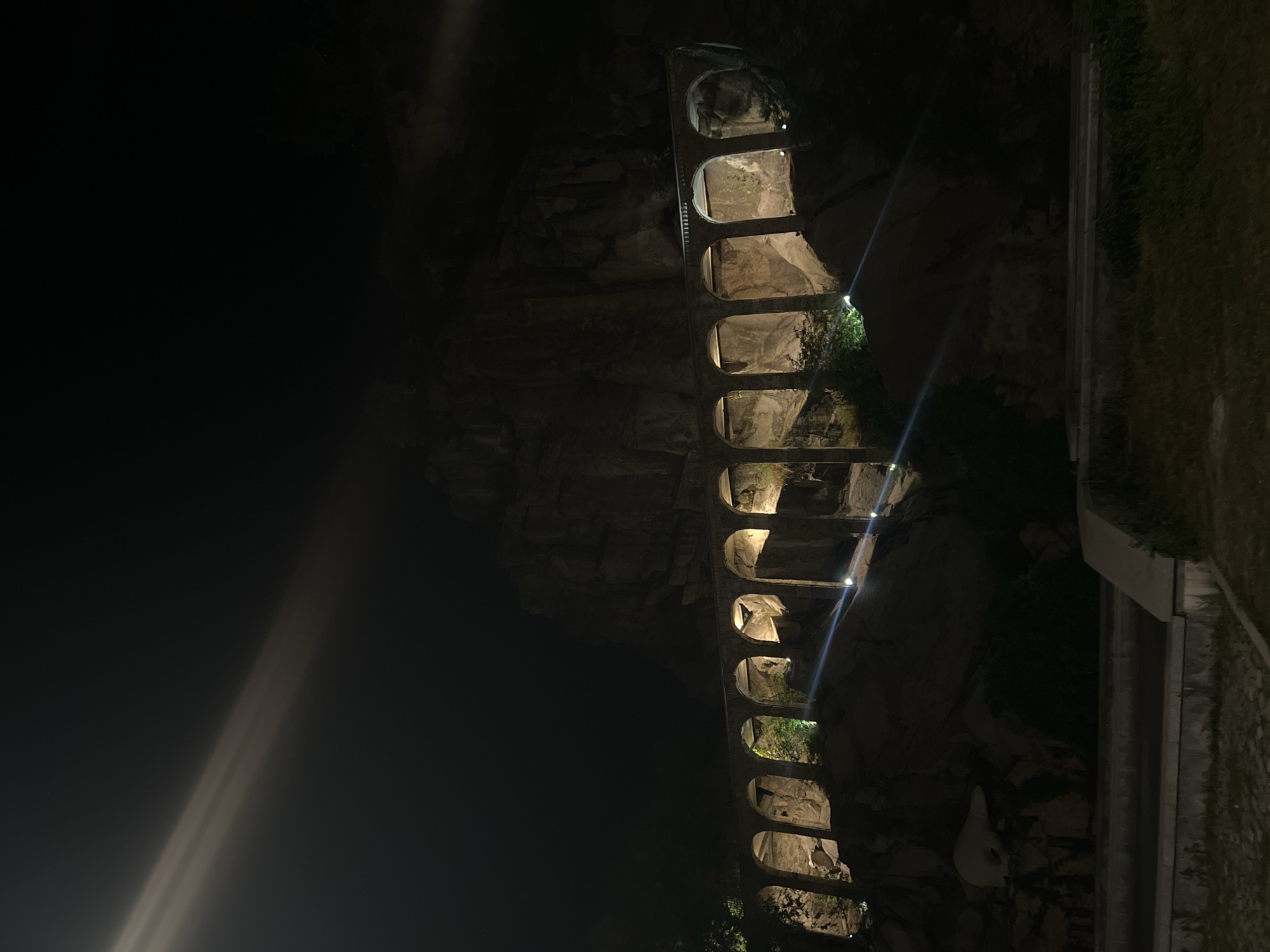 Nighttime documentation of illuminated Roman ruins in Plovdiv, Bulgaria