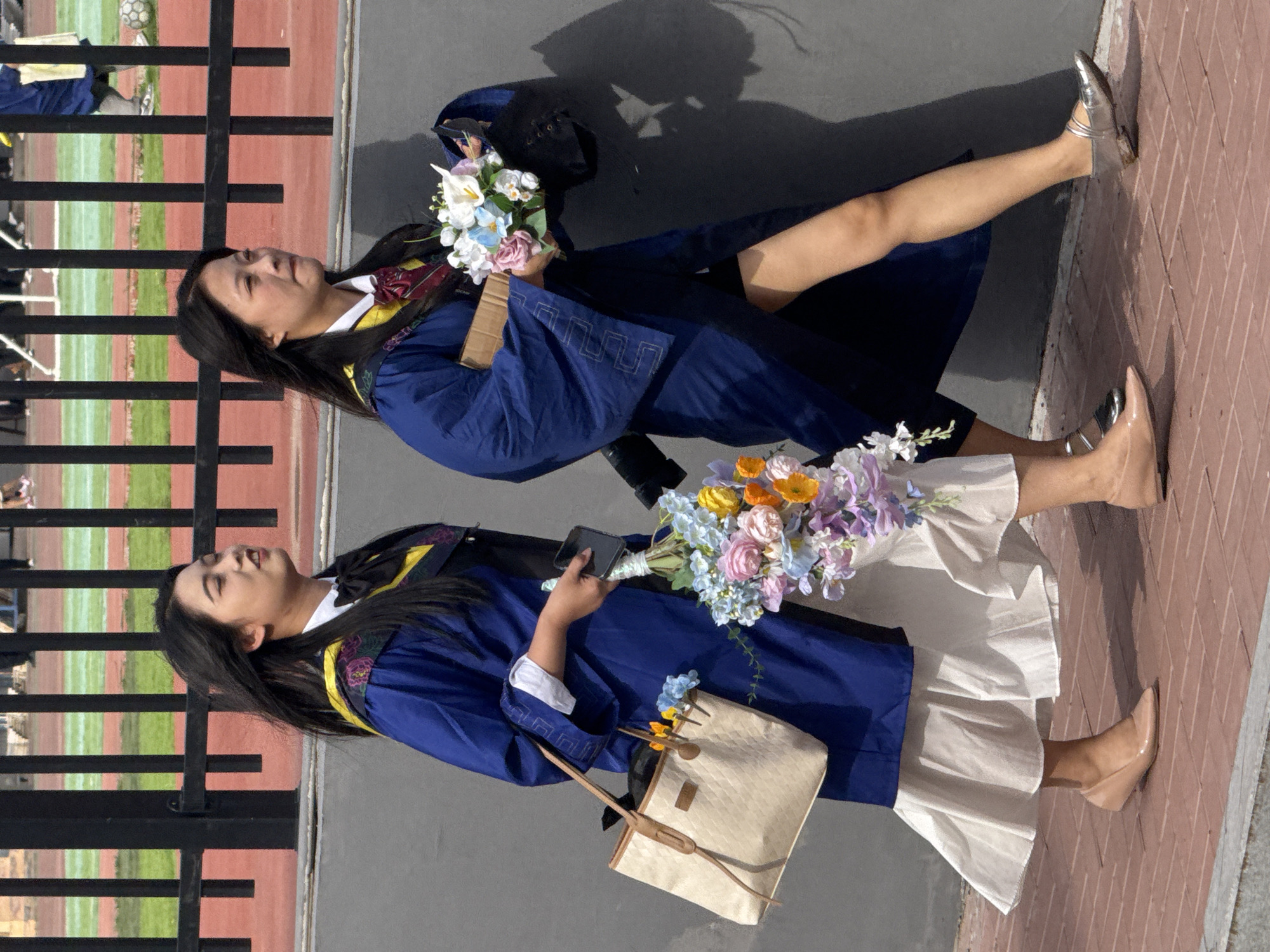 Graduation celebration captured across multiple outdoor scenes in Zhongtun
