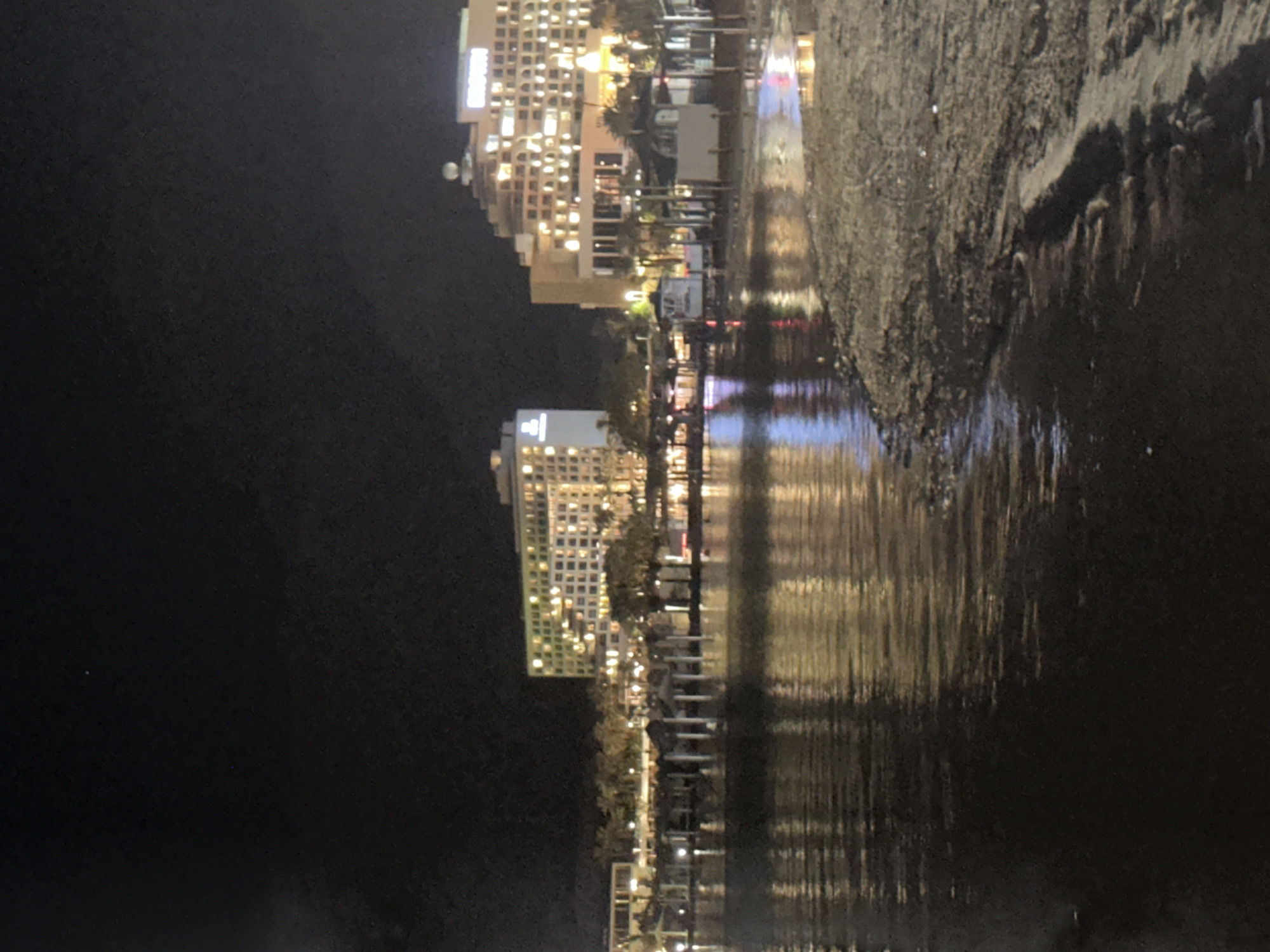 Night at the Dead Sea: waterfront scenes, hotels, and glowing signage