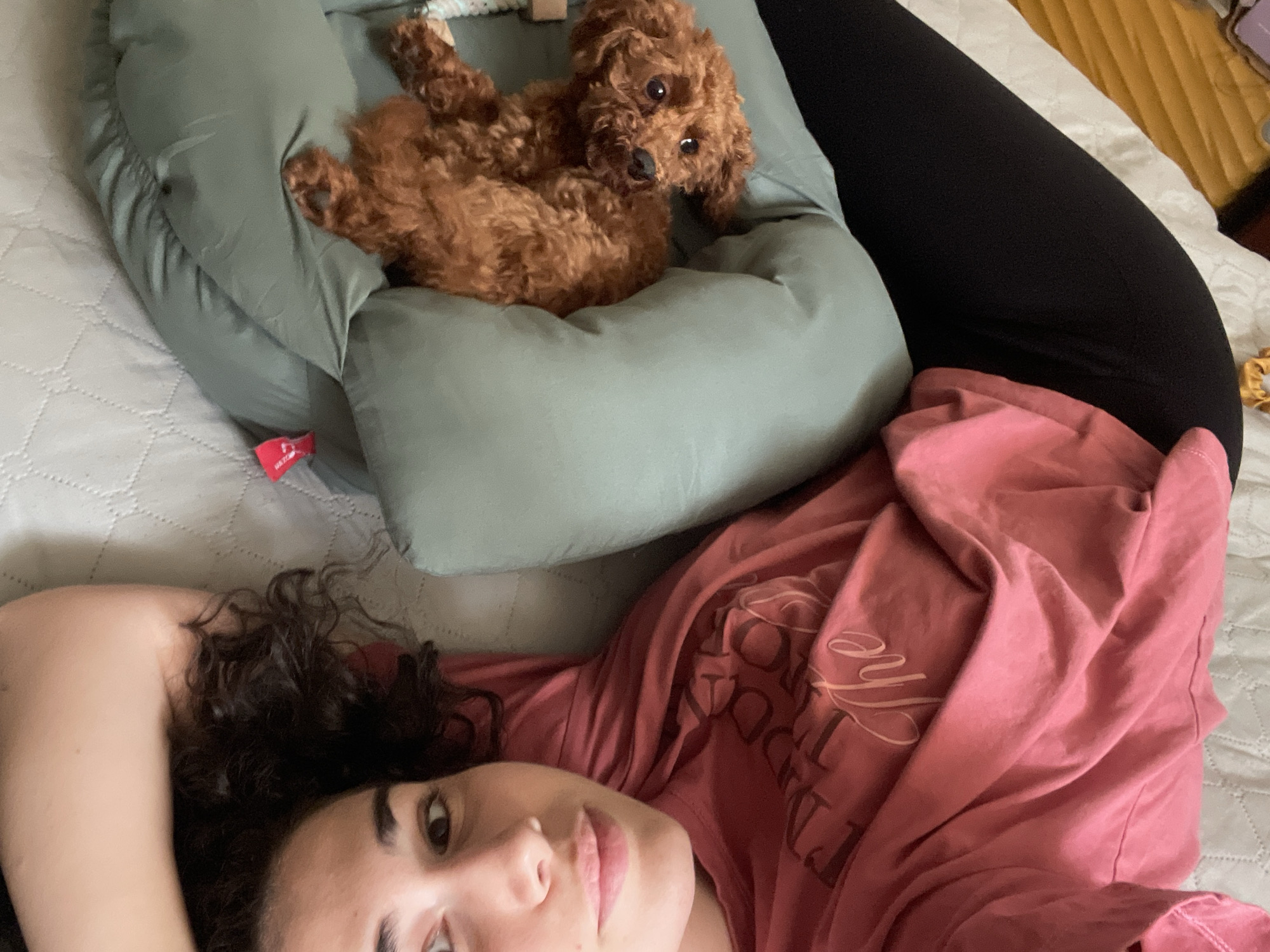 Woman and poodle share quiet afternoon moments in Sofia