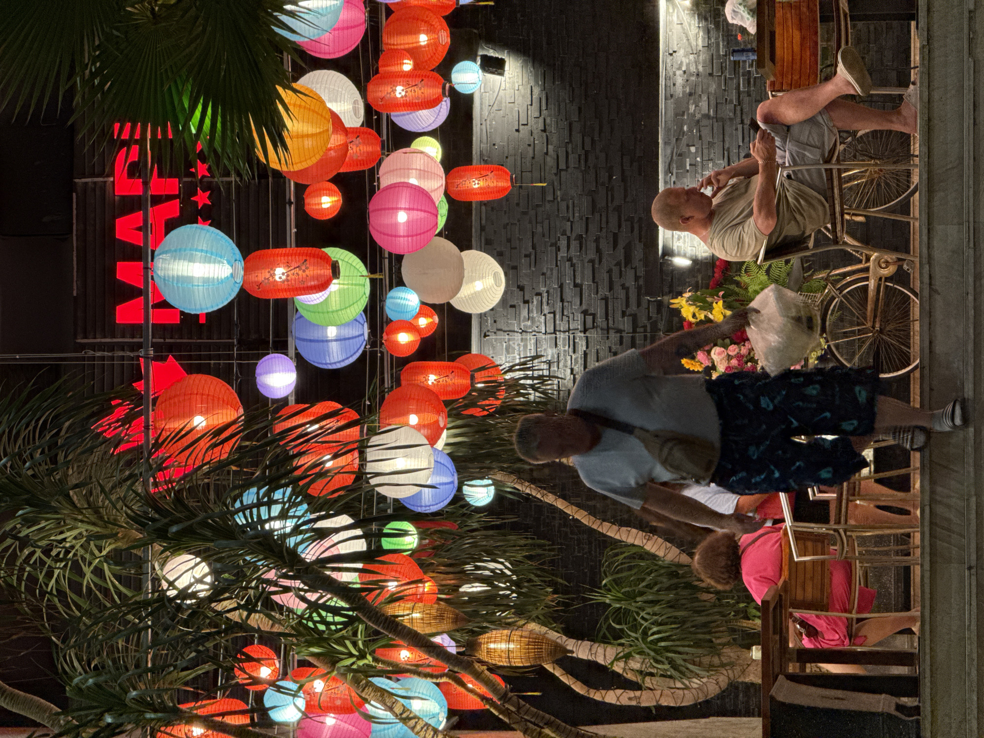 Nighttime street scenes documented in decorated Nha Trang Vietnam