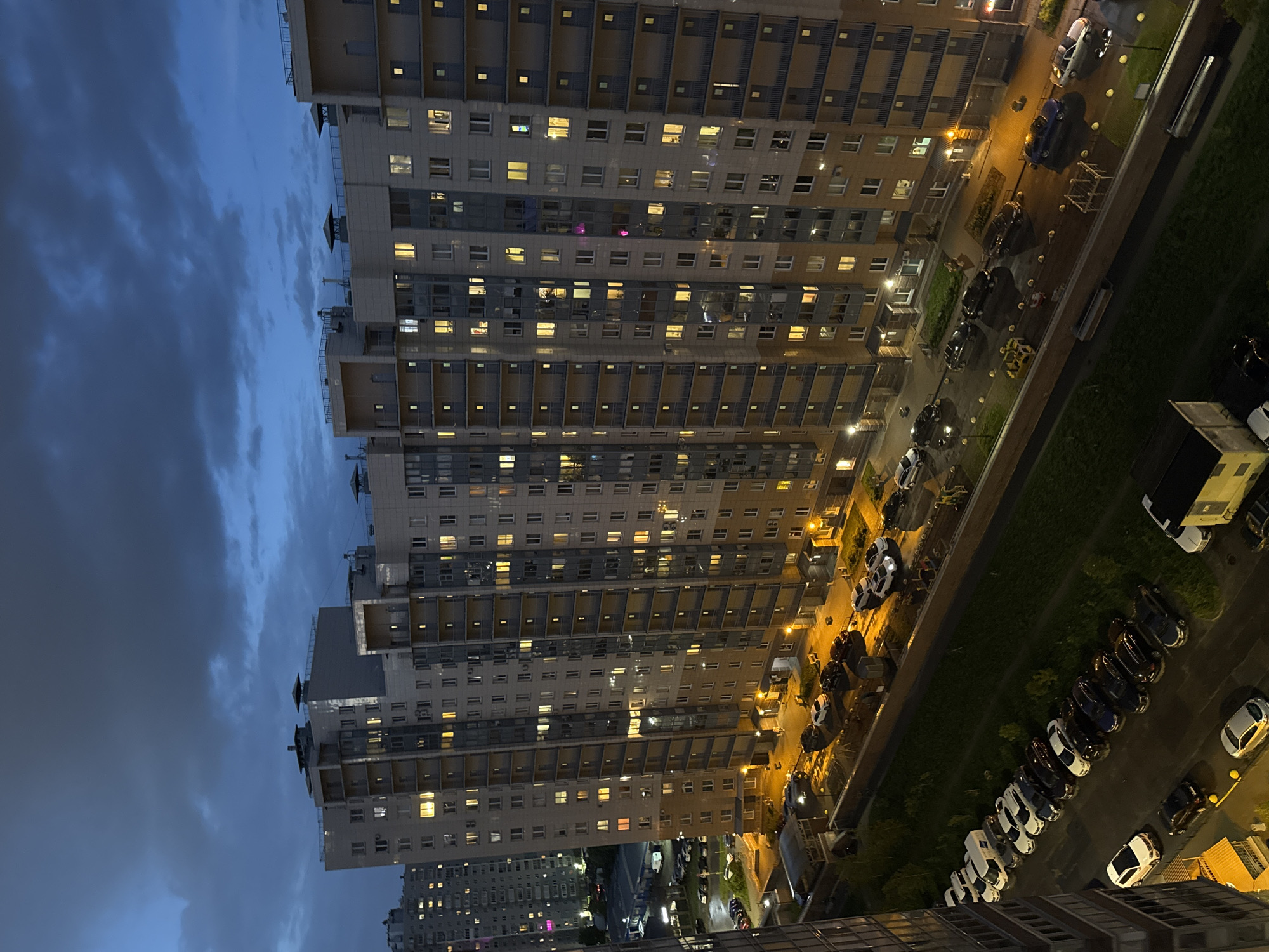 Evening cityscape documented in Sinyavino, Russia apartment district