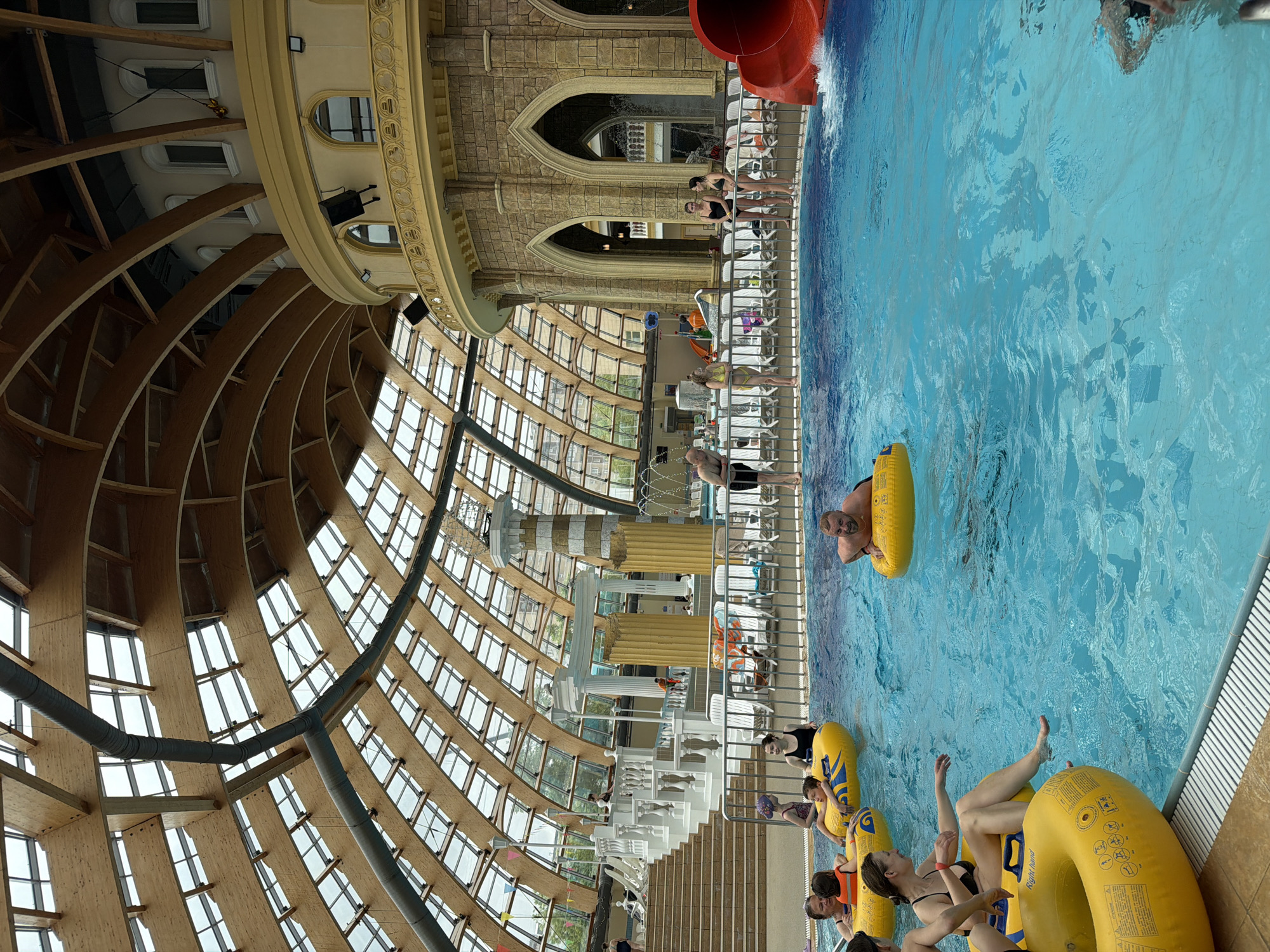 Indoor water park sees activity during rainy morning