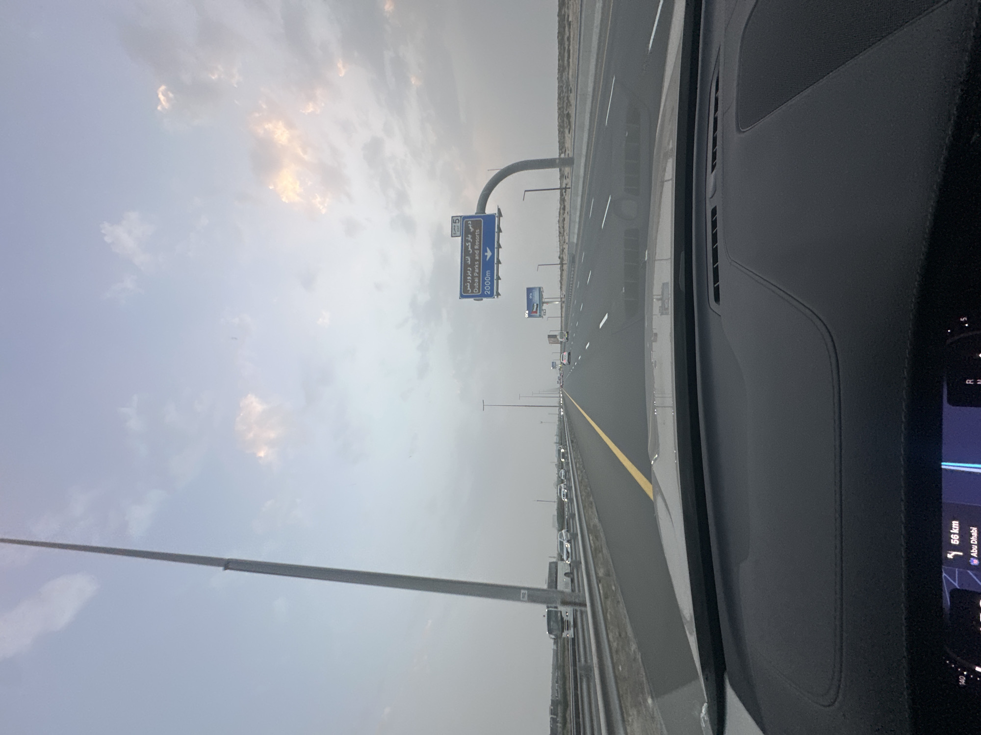 Traffic observed on Dubai highway from vehicle dashboard view