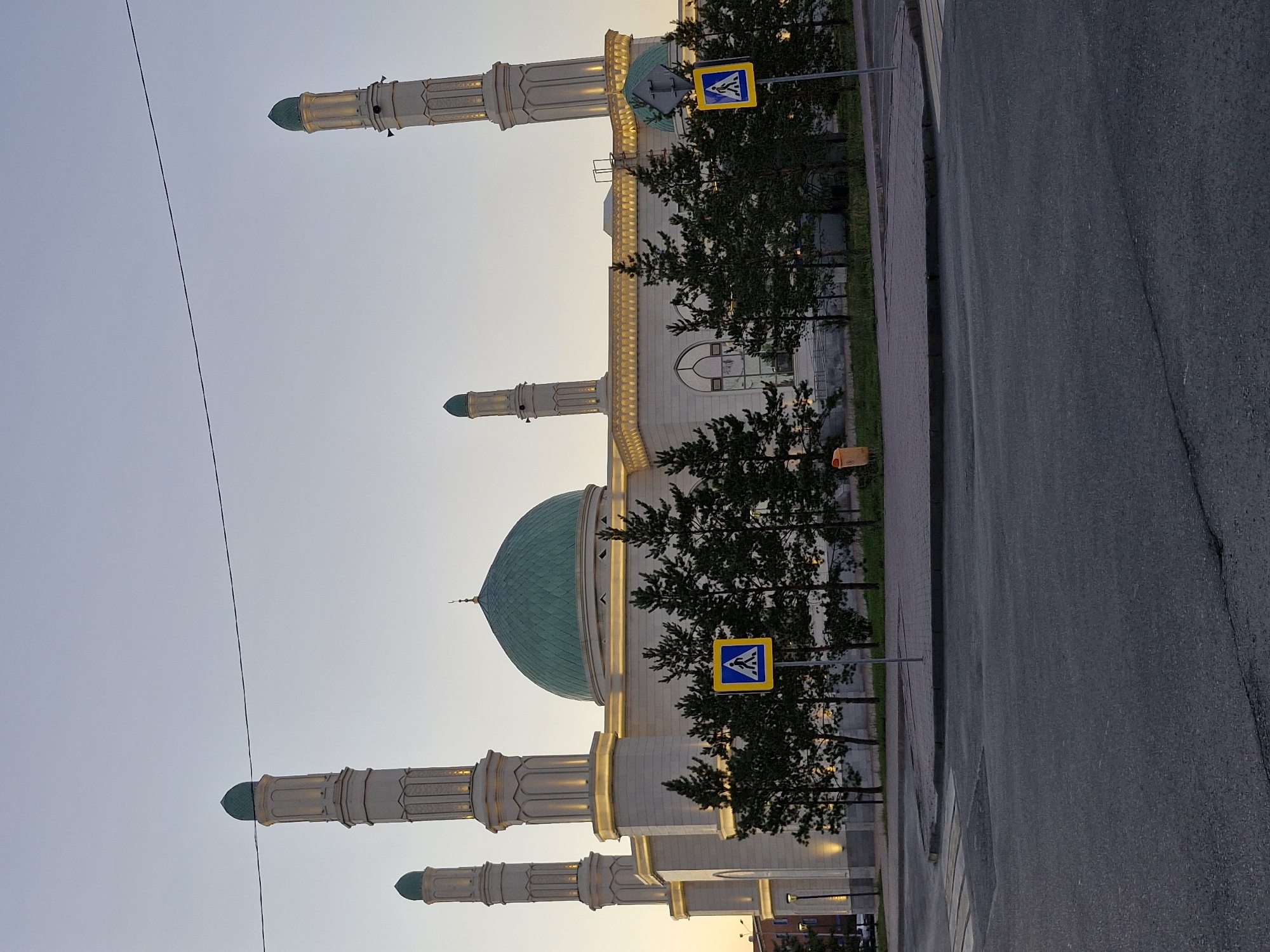 Hazrat Sultan Mosque in Astana glowing at dusk