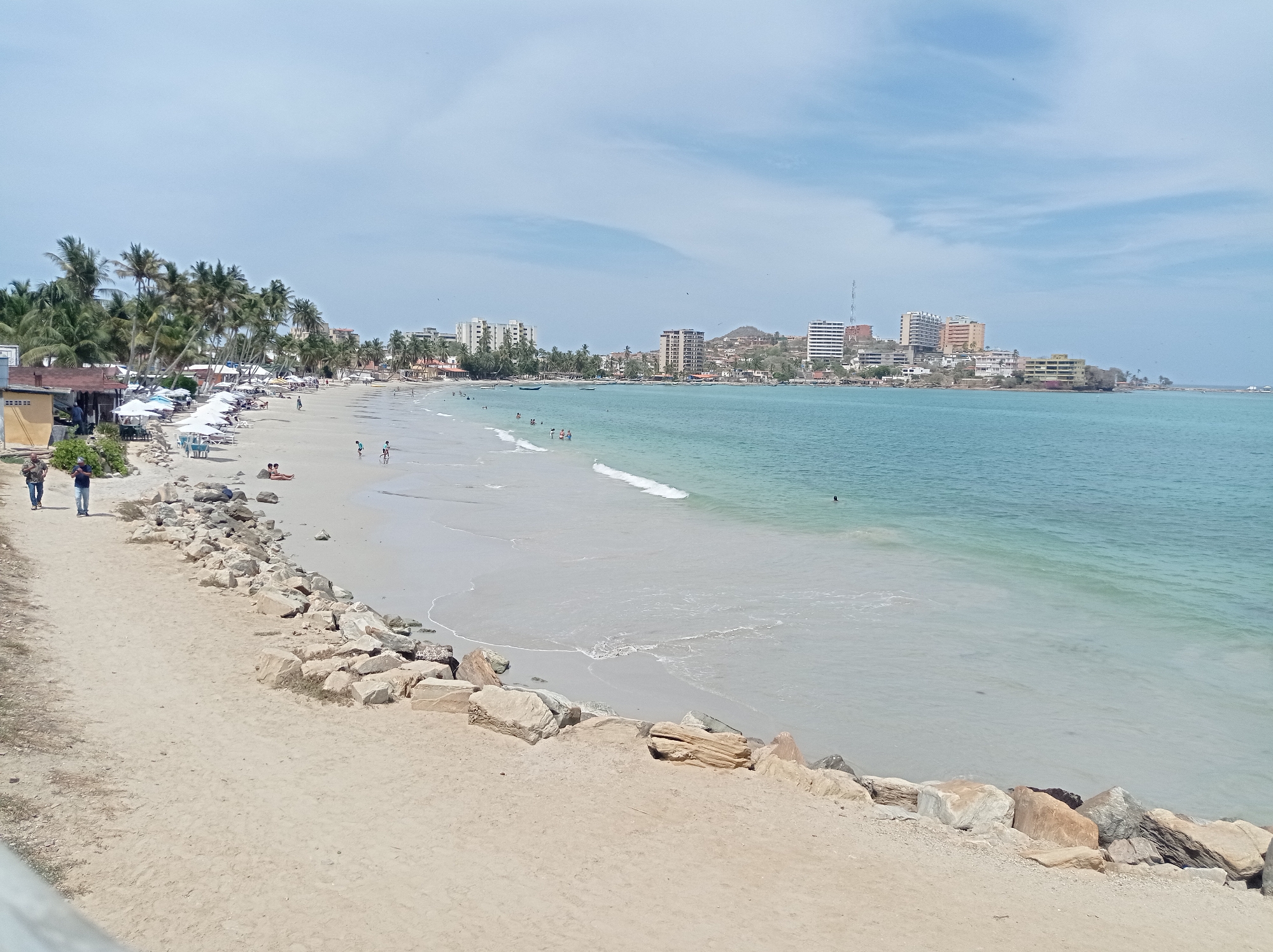 Beach scene documented in Pampatar, Venezuela coastal area