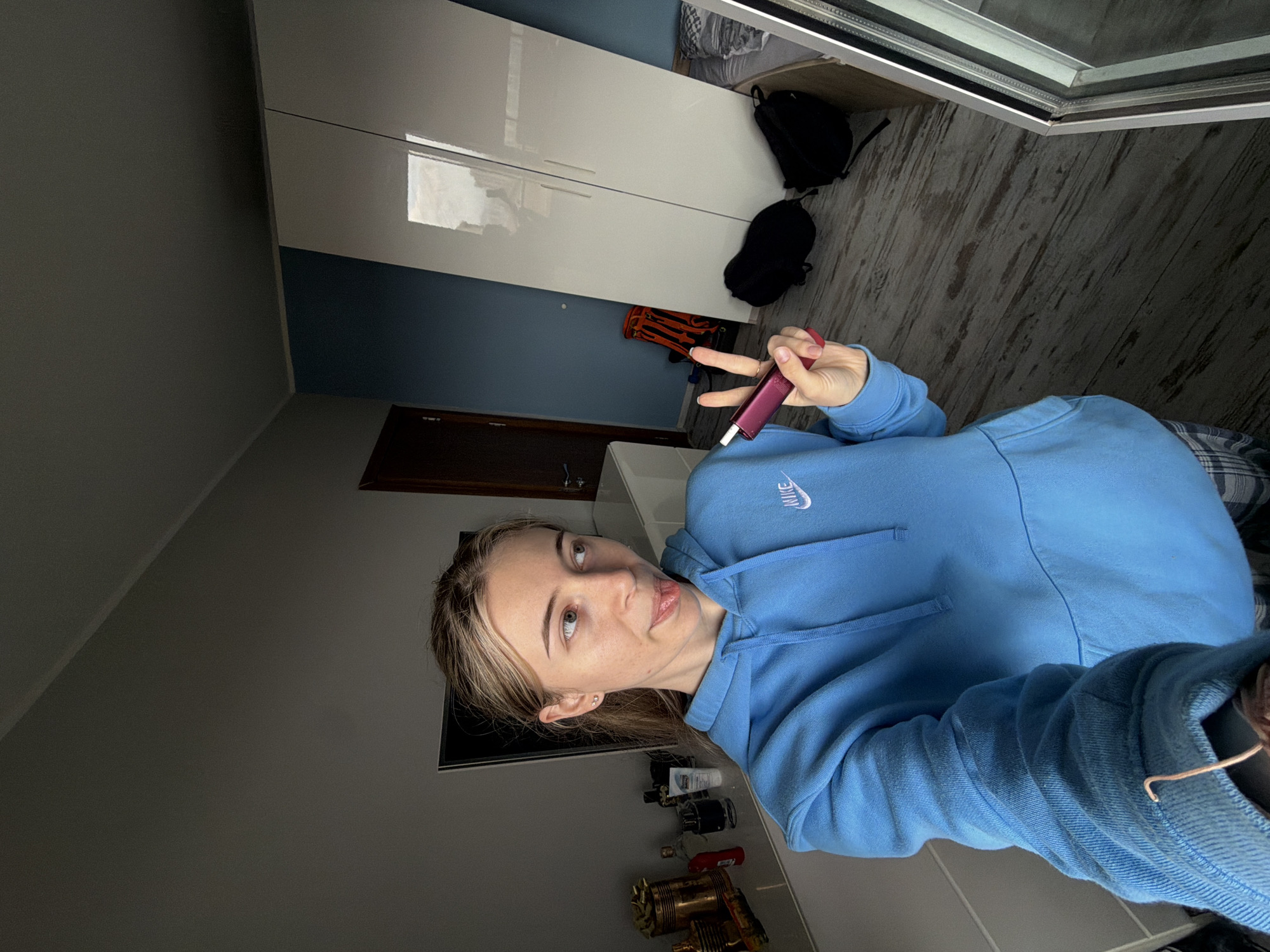 Woman photographed at home in Plovdiv, Bulgaria