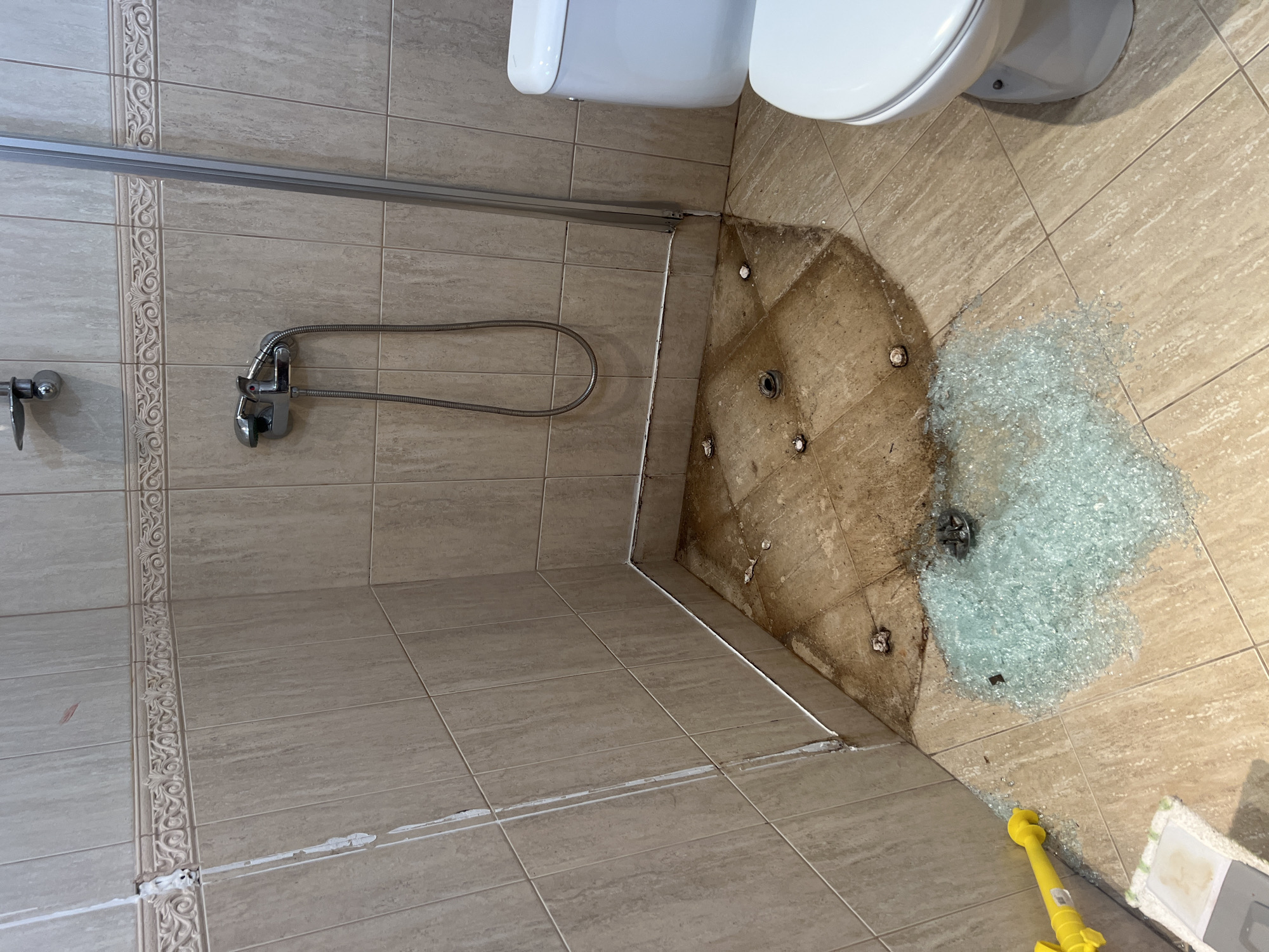 Glass shower door shatters in Byala bathroom