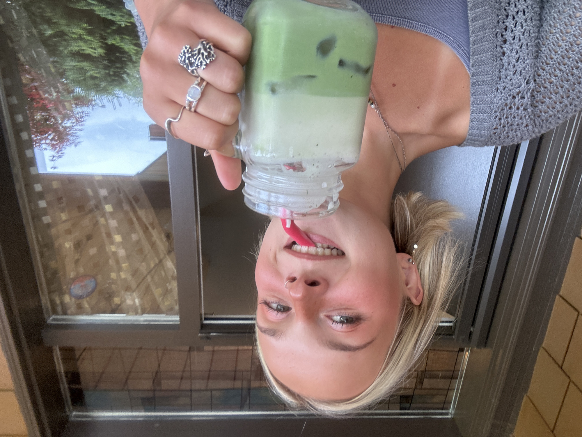 Green drink in a mason jar, Whistler car stop