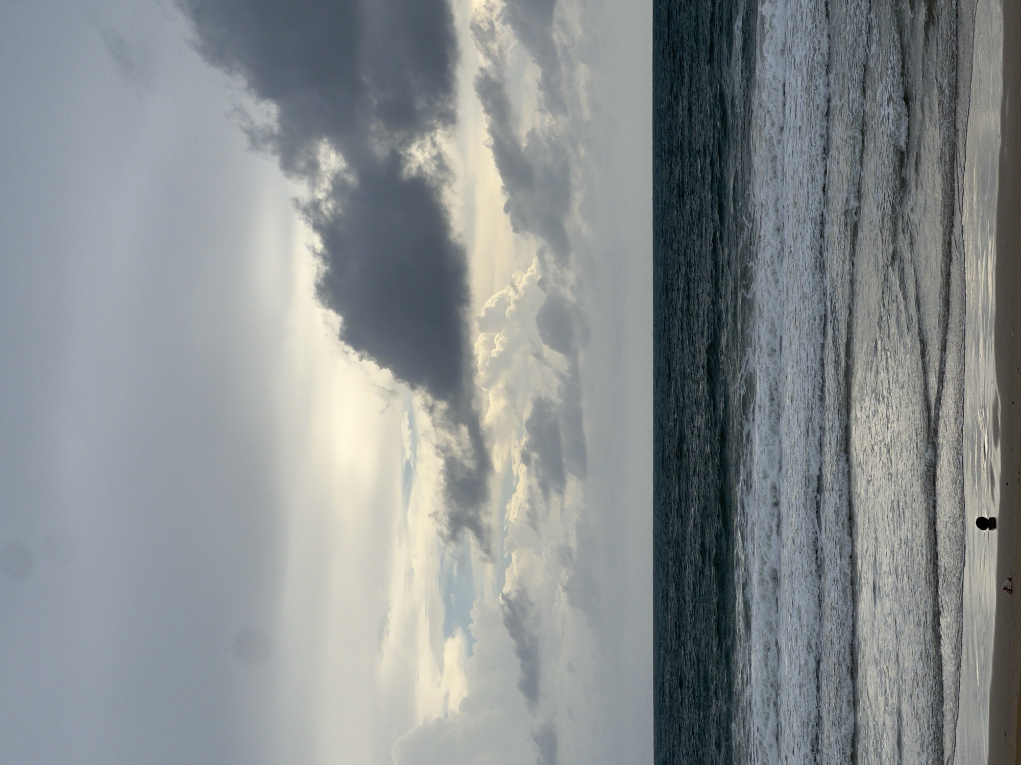 Beach warning conditions documented under stormy skies