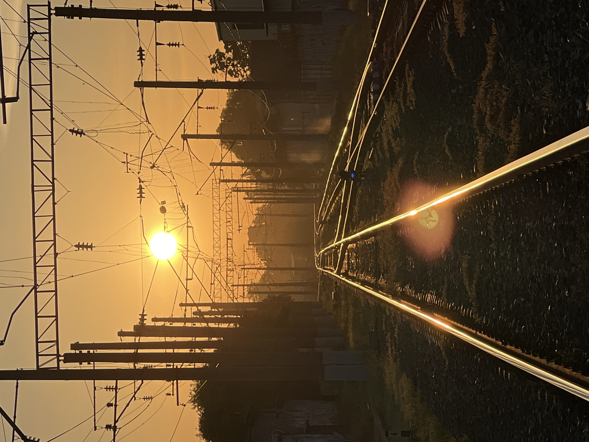 Sunset railway tracks captured in Krasnodar, Russia