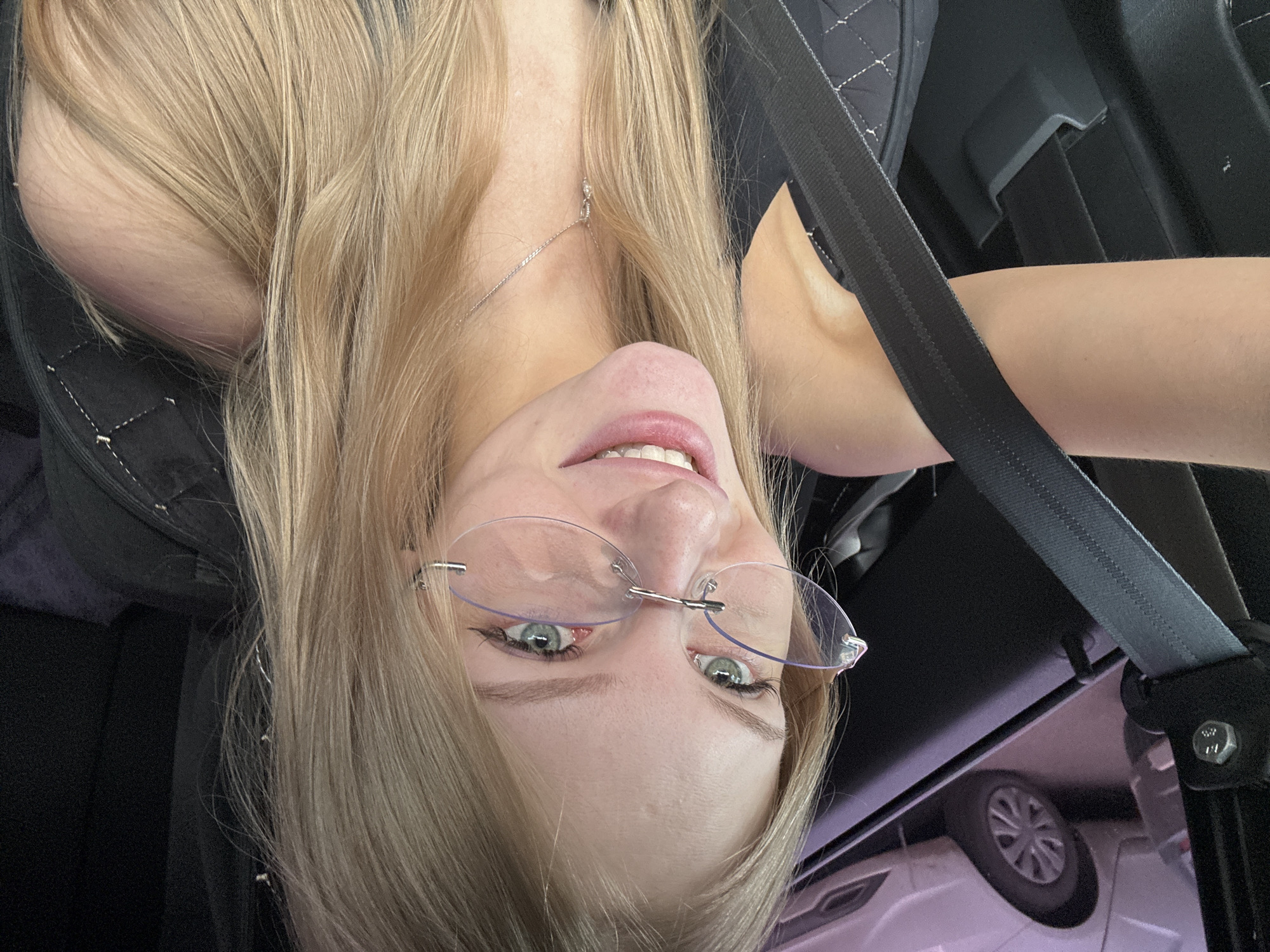 Passenger seat selfies from inside a car in Perm