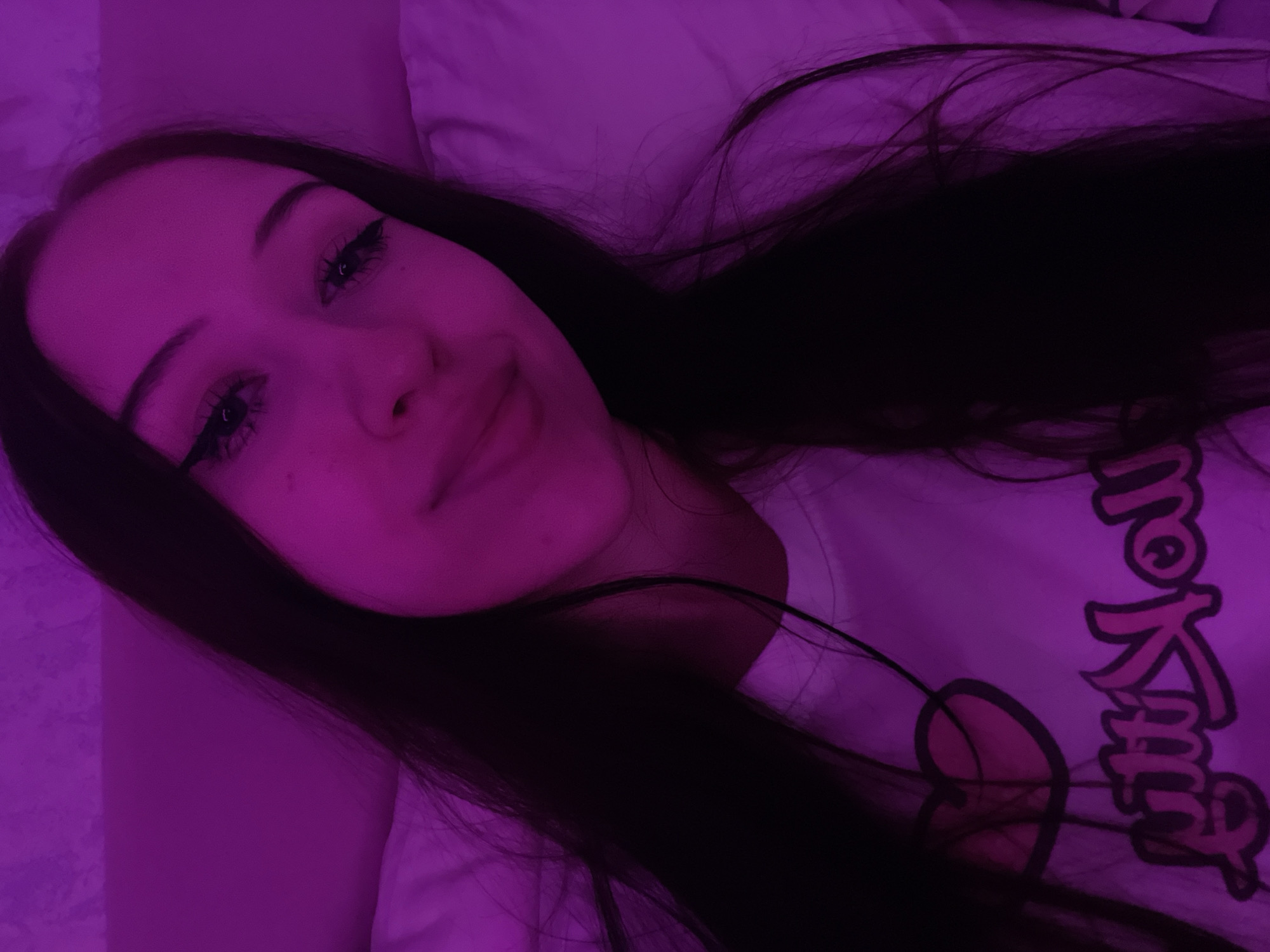 Purple-lit bedroom selfie series in Votkinsk, Russia
