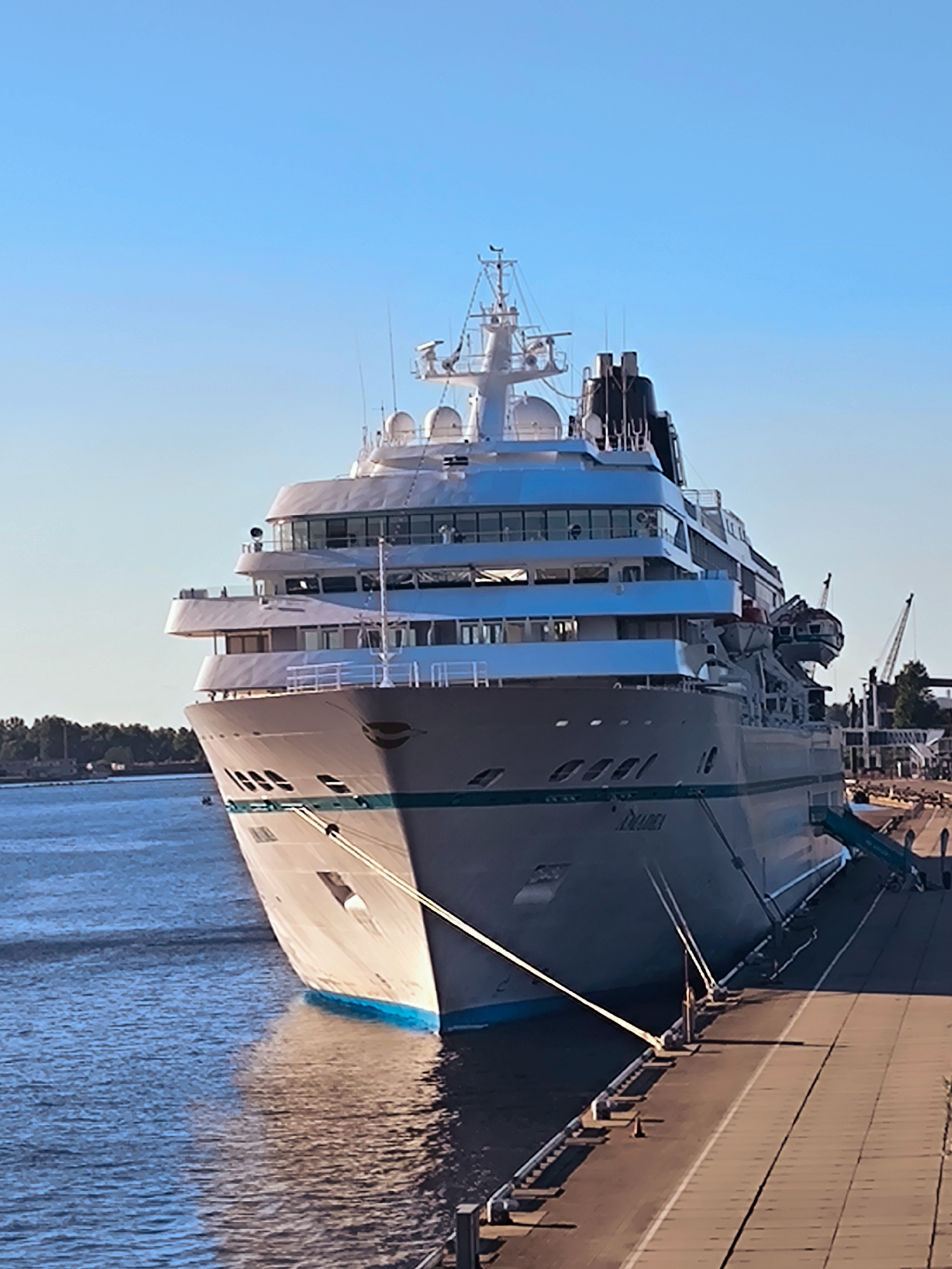 Cruise ship AMADEA docks in Riga's Daugava River marina