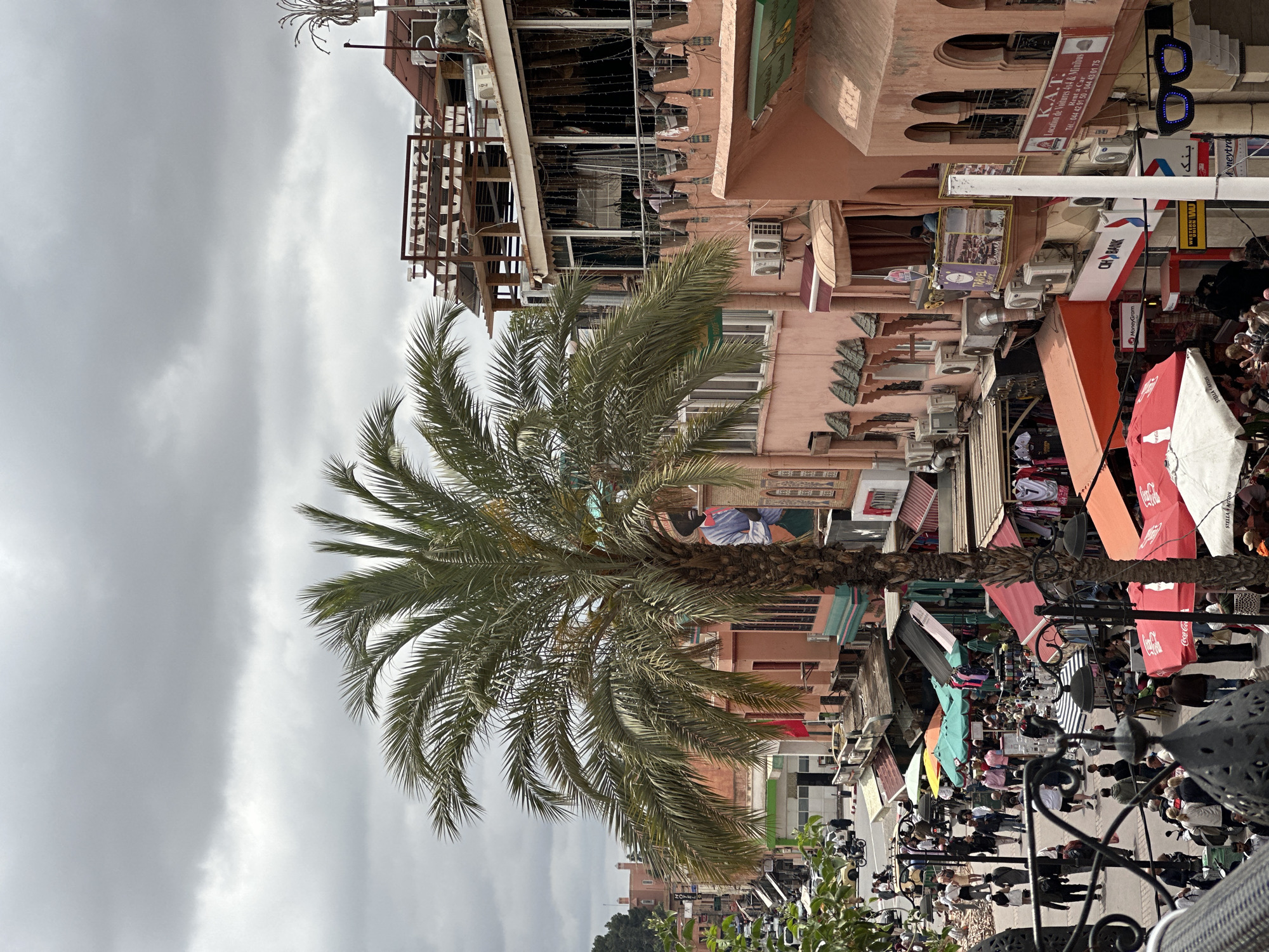 Overcast day documented on busy Marrakesh street