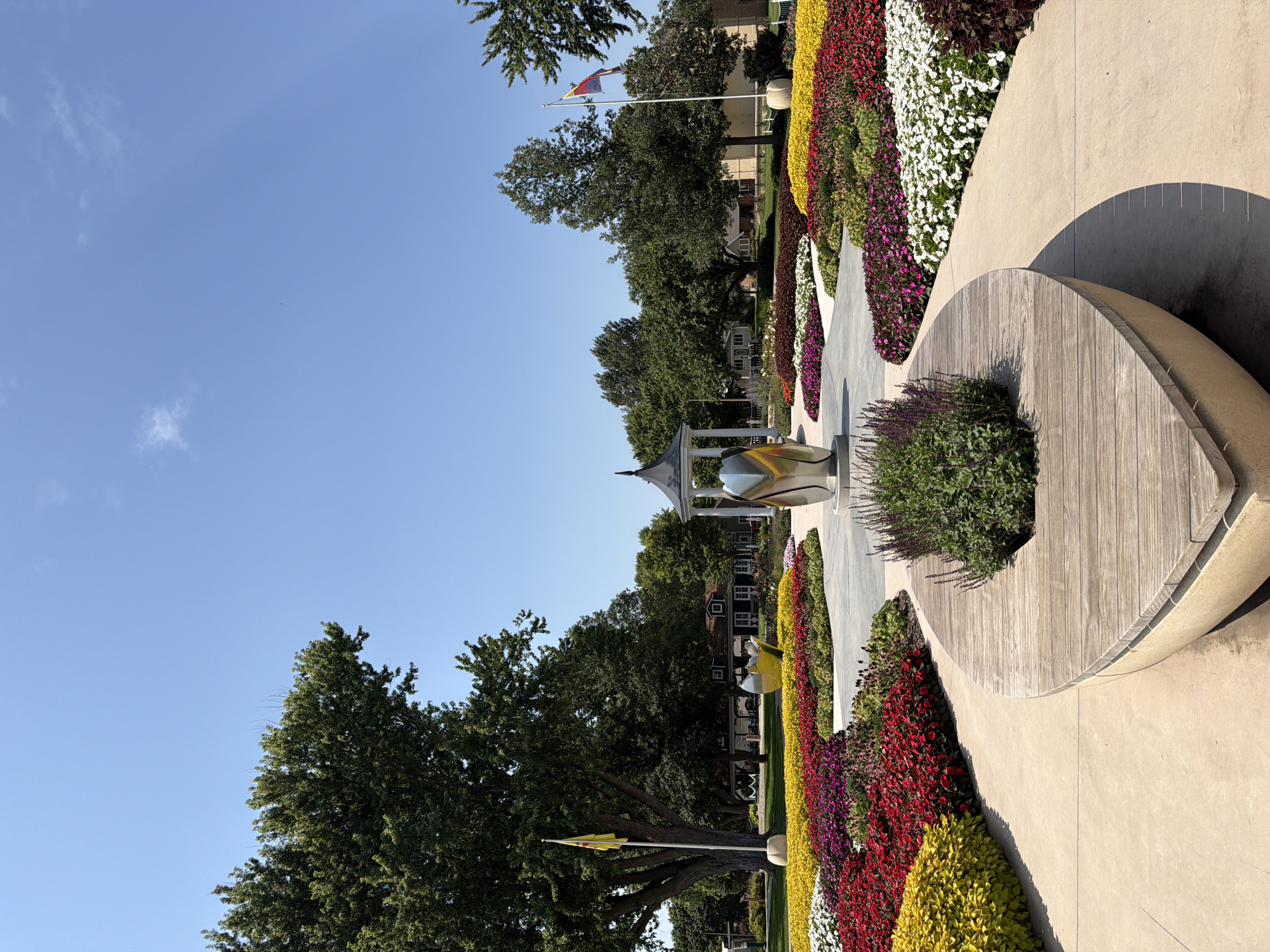 Colorful concentric flower beds in a sunny public park