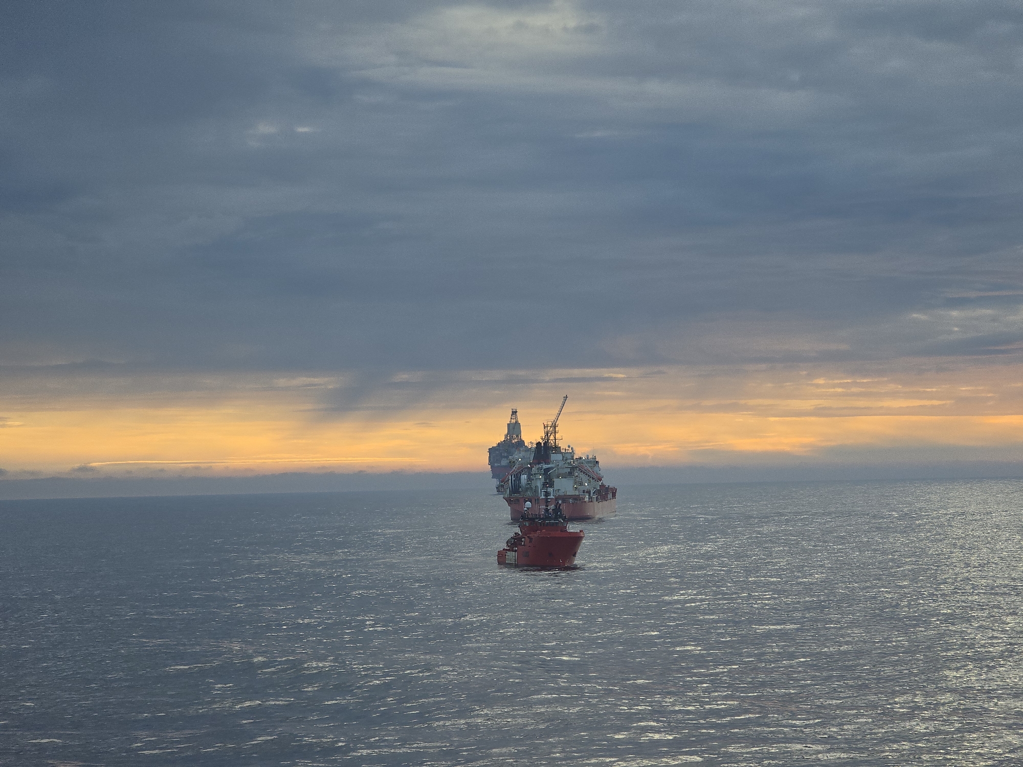 Vessels spotted in North Sea waters during sunset
