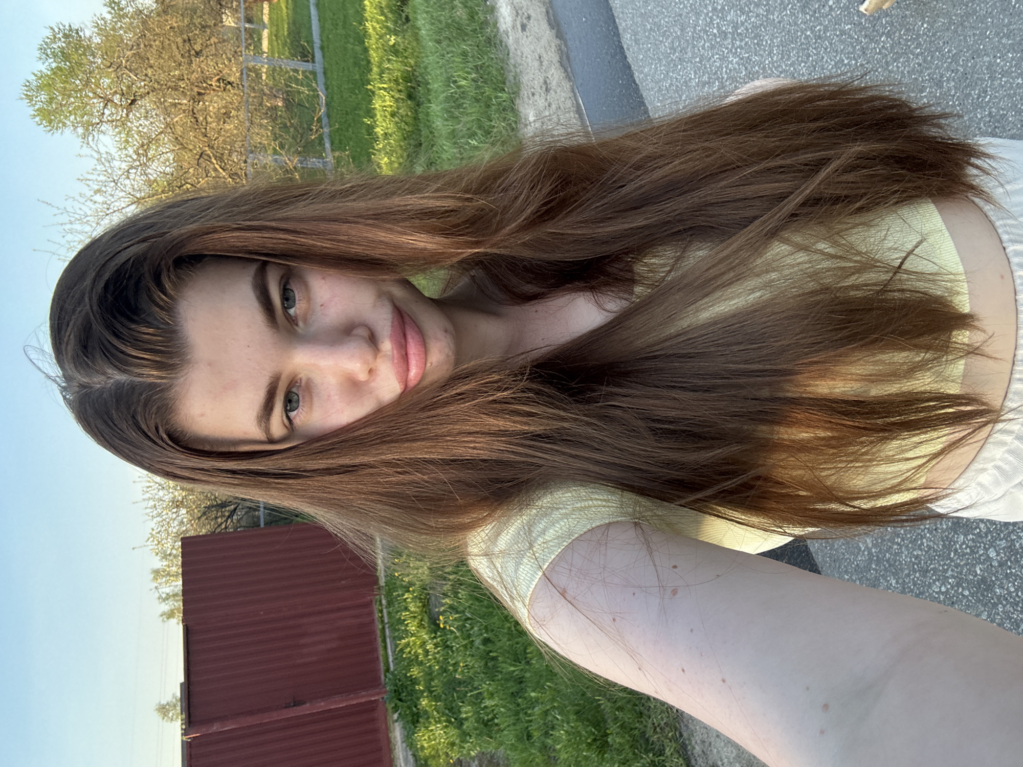 Woman takes selfie outdoors in Шевлягино, Russia