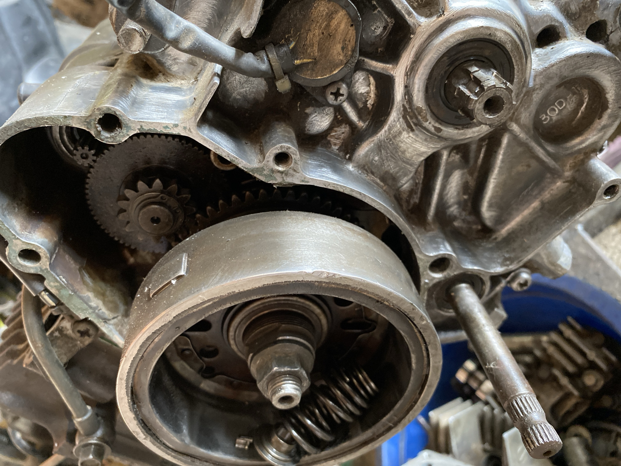 Motorcycle stripped down for a full engine and tire overhaul