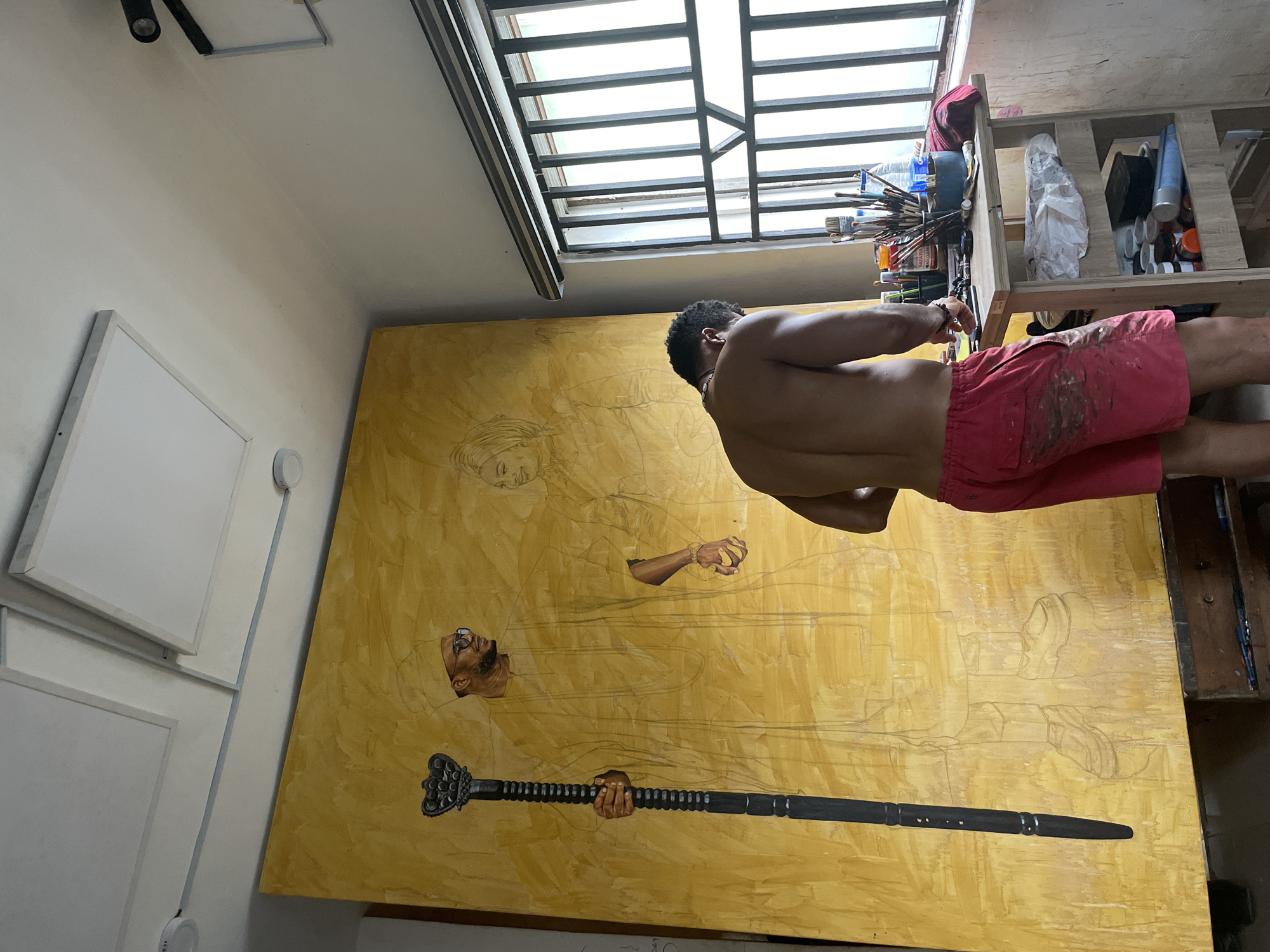 Artist documented painting in studio in Ado, Nigeria