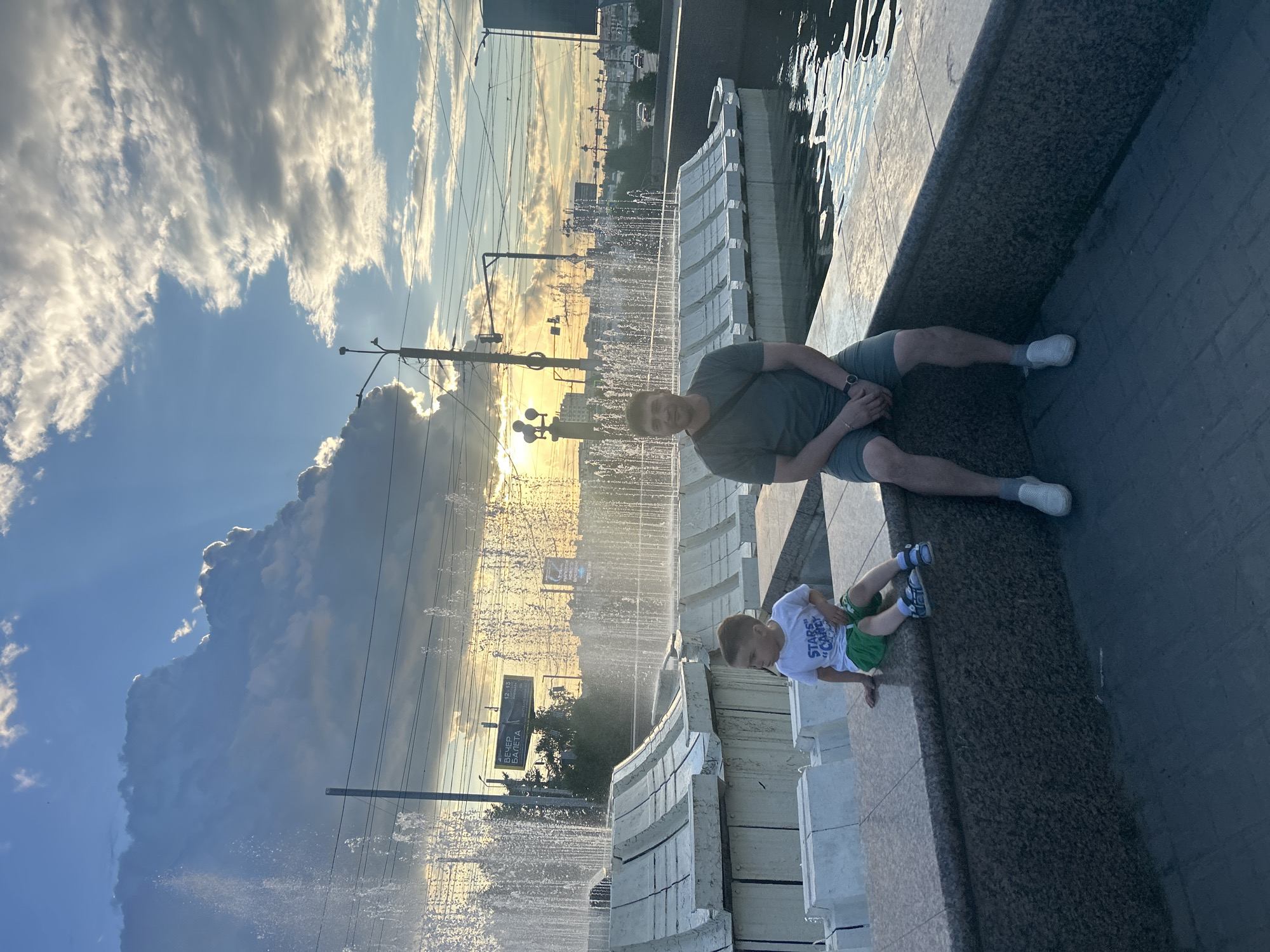 Sunset at a tiered fountain in Omsk, Russia
