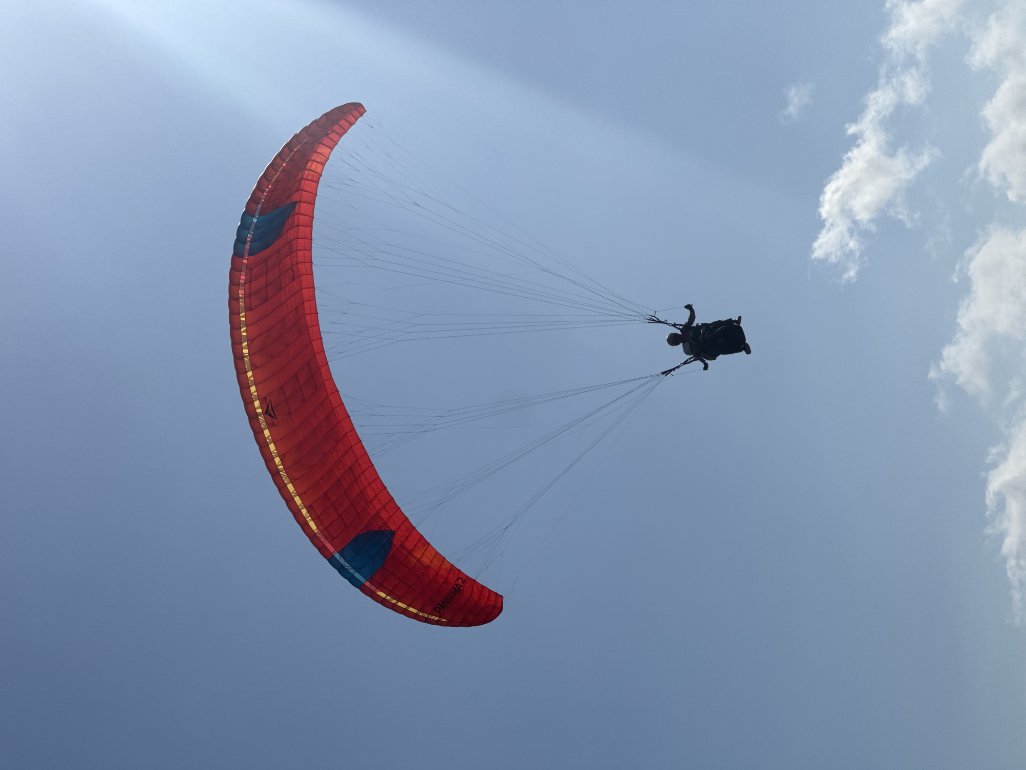 Paragliders swarm the Kuta Selatan coast on a clear morning