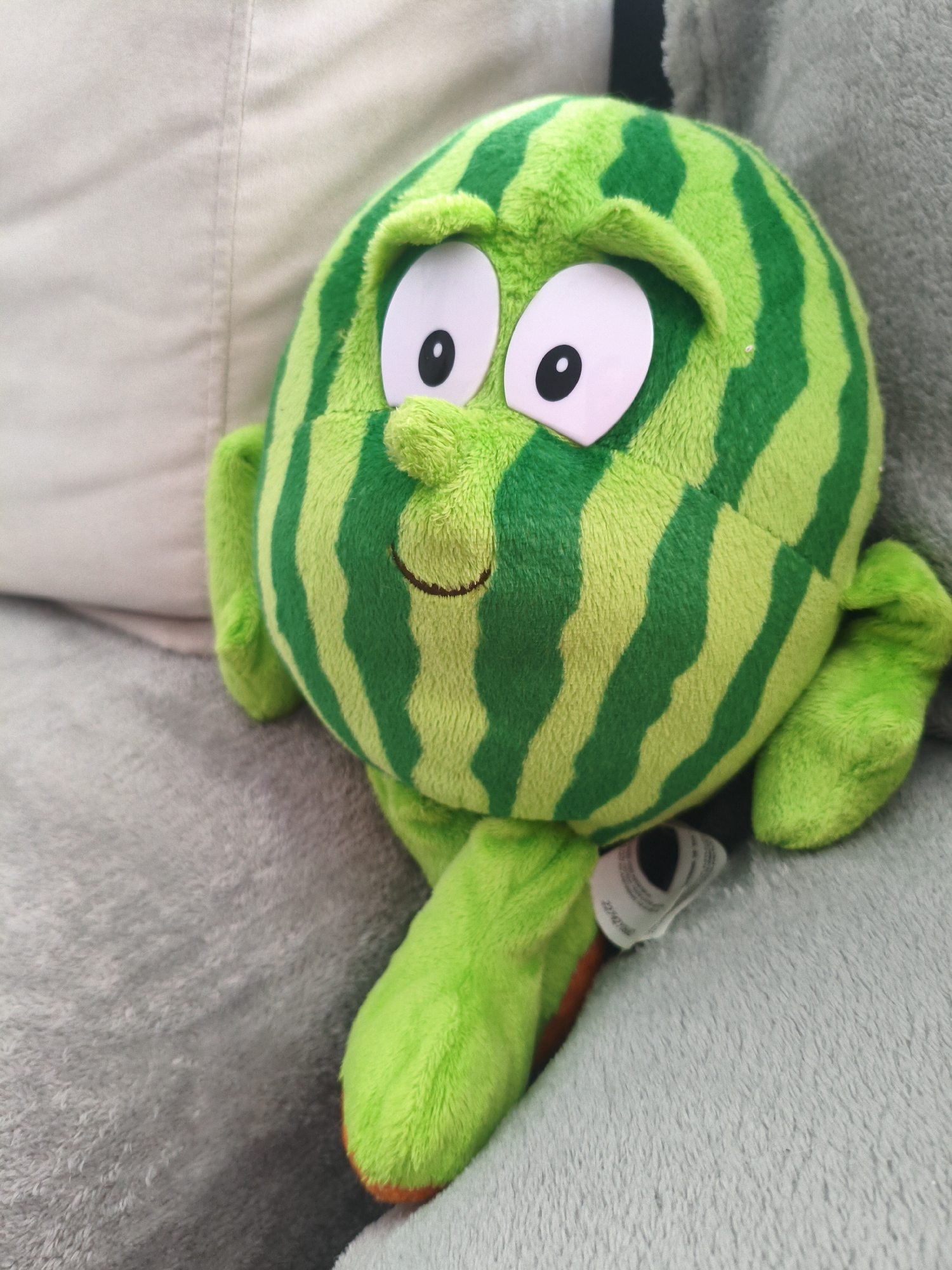 Watermelon plush toy spotted on couch in Plovdiv