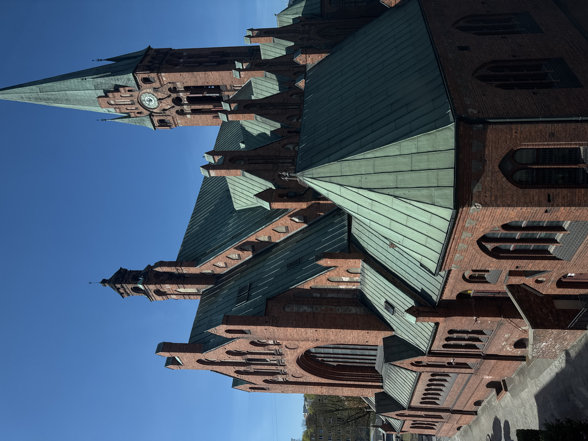 Gothic church with green roof documented in Bydgoszcz