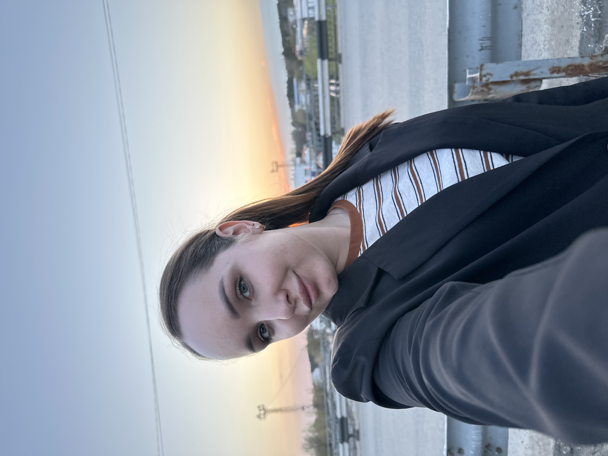 Woman photographed at sunset across multiple Chaikovsky locations
