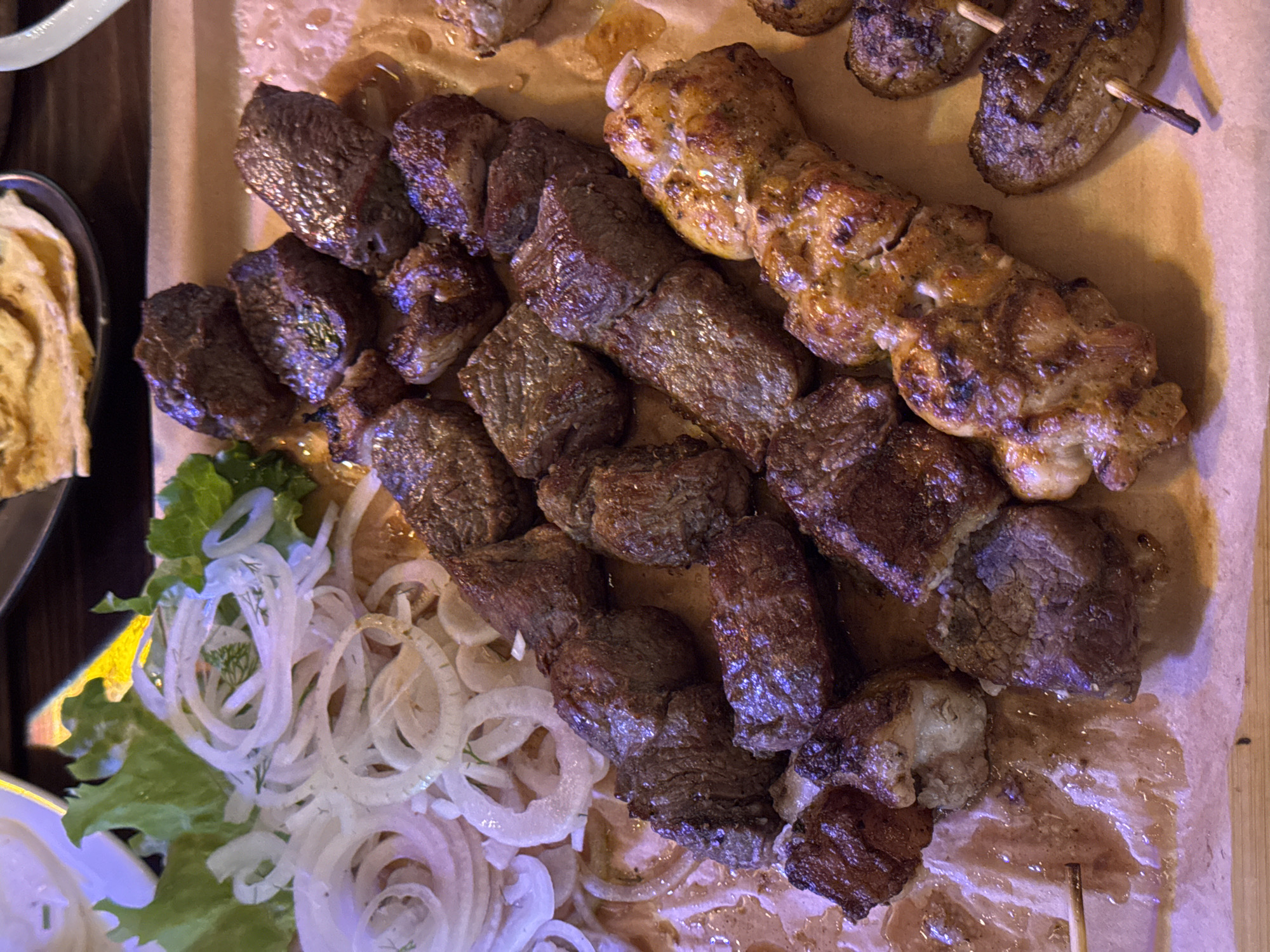 Evening kebab dinner documented at Bishkek restaurant