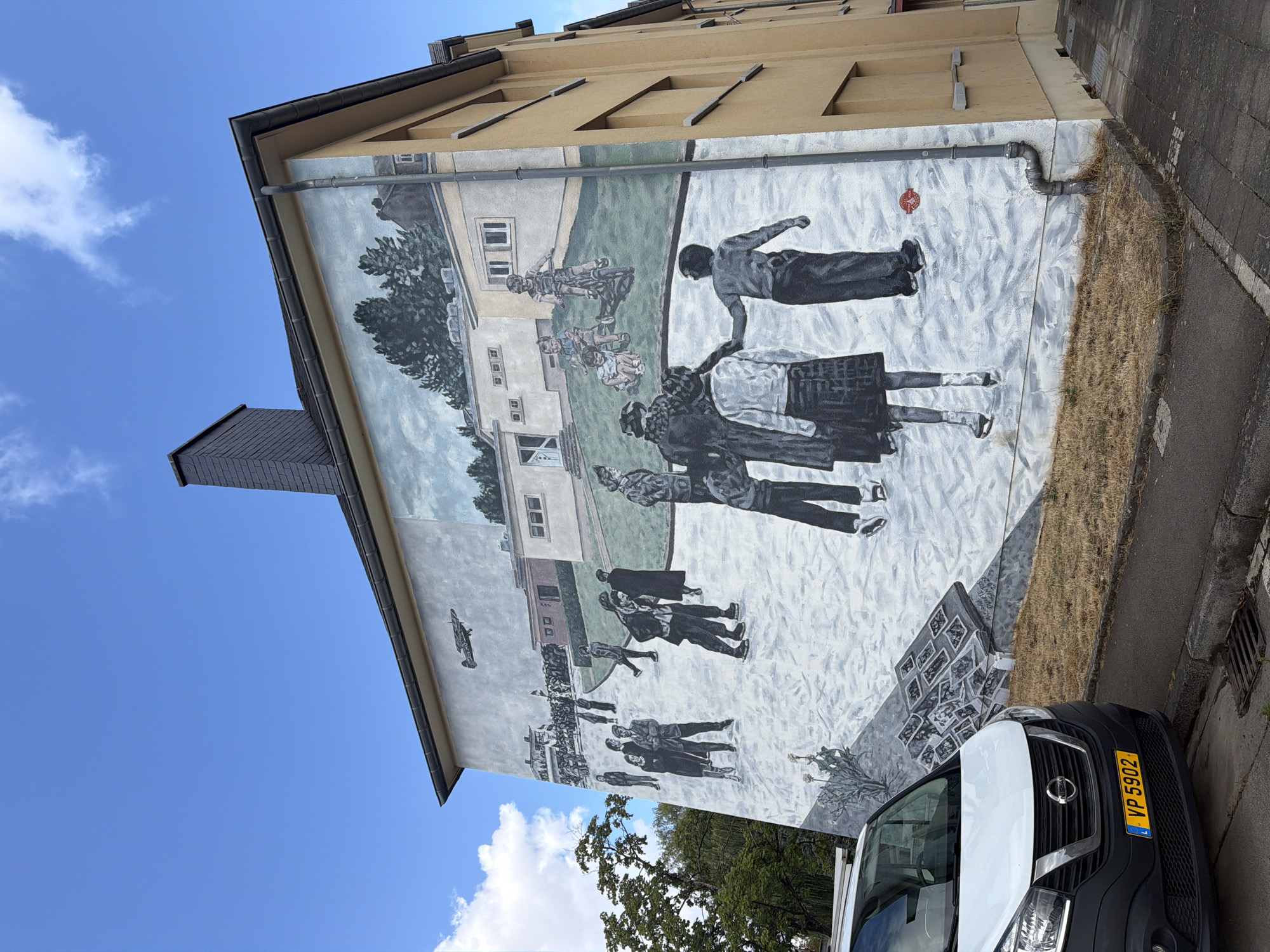 Street murals and church facades in Esch-sur-Alzette