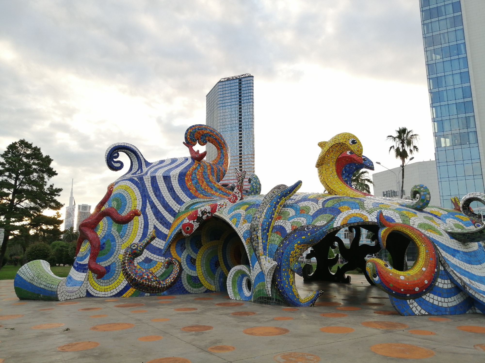 Batumi boulevard, beach, and lakeside on a summer afternoon