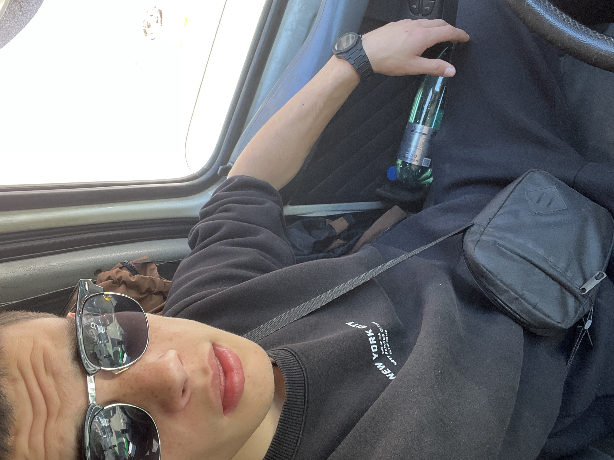 Tourist Takes Selfies in Car During Karlovo Visit