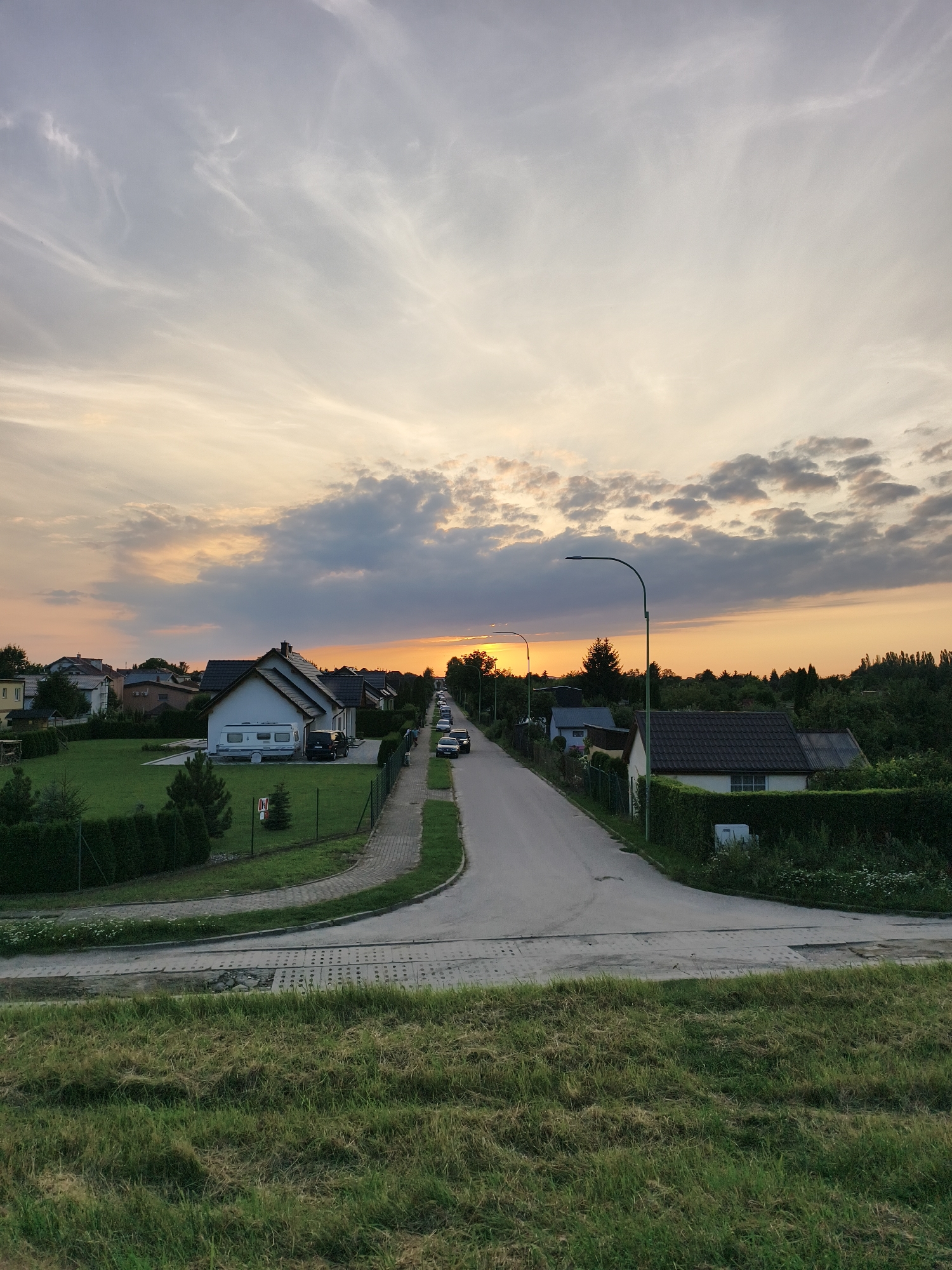 Sunset over Tczew's suburban streets and paths