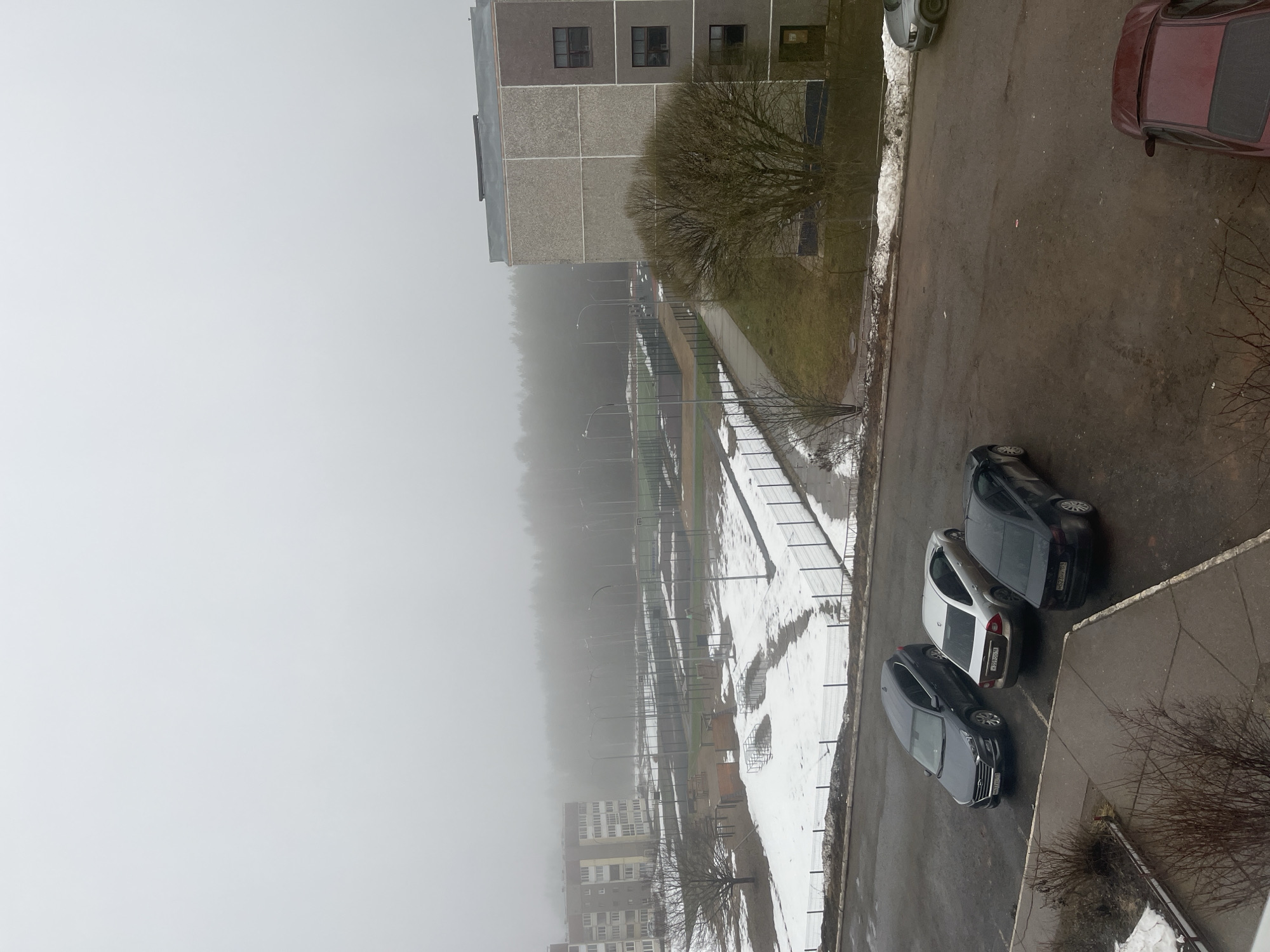 Foggy morning scenes documented in Марковский, Russia residential area