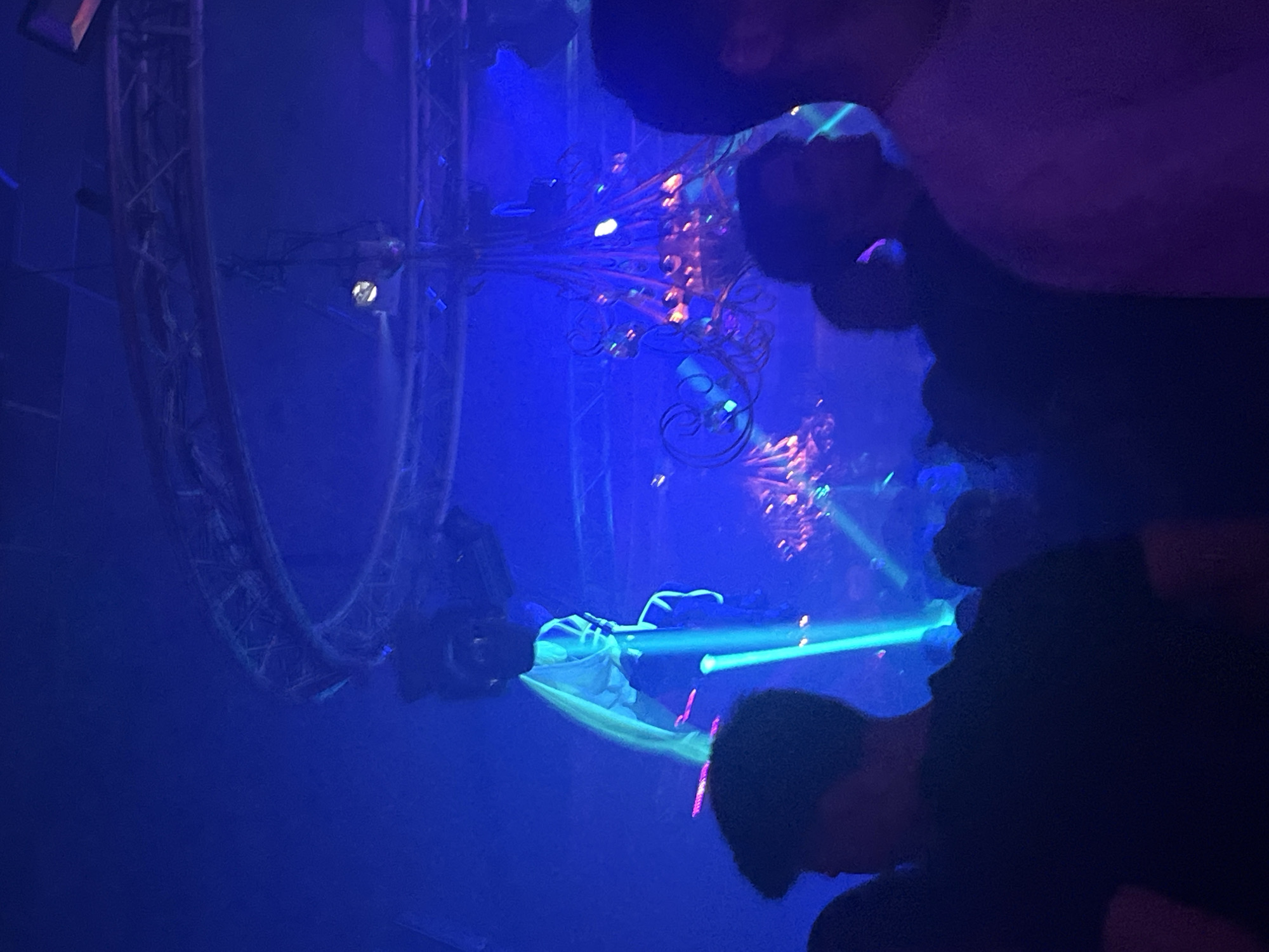 Aerial dancer performs at Varna nightclub amid laser lights