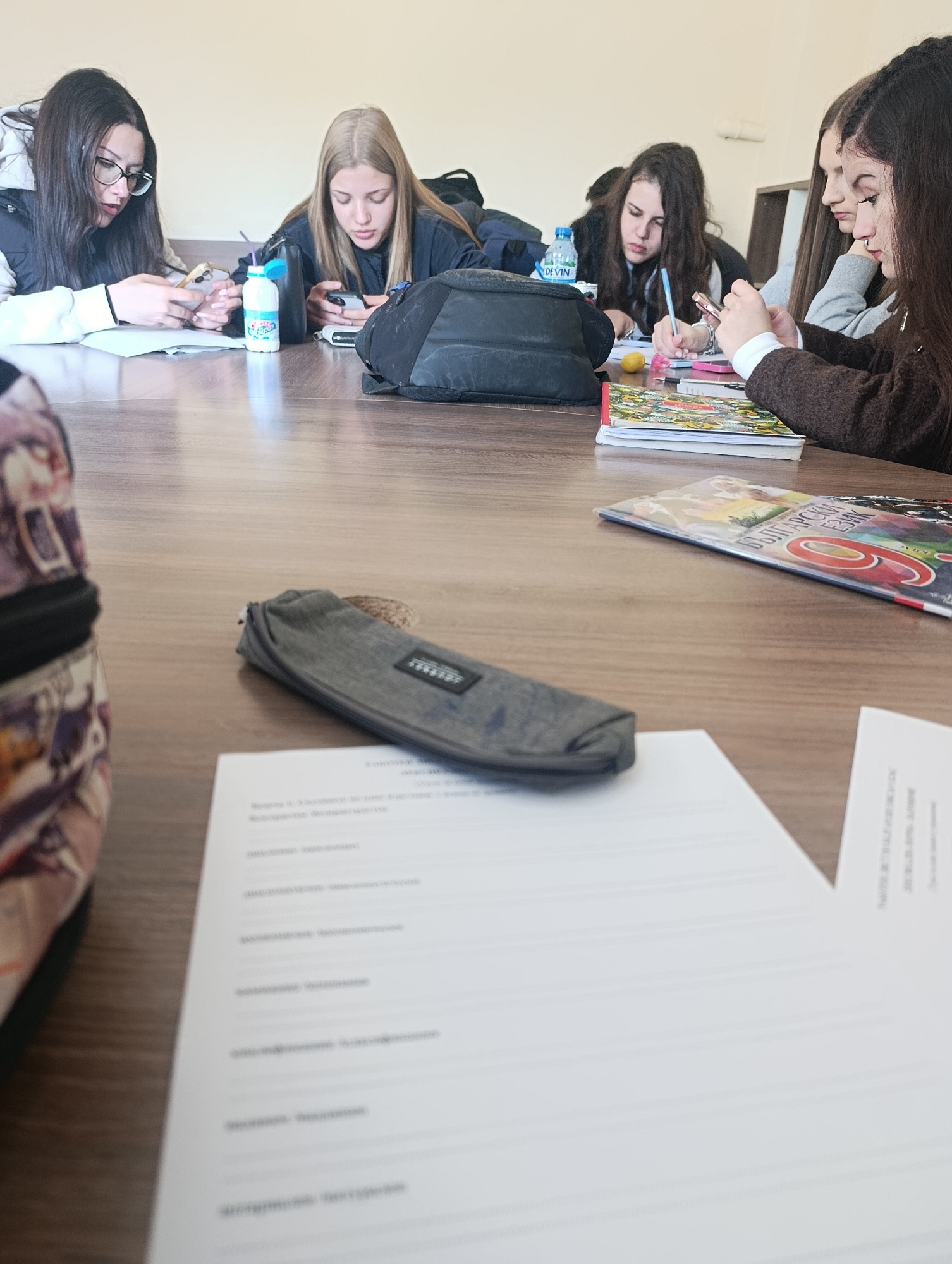 Students gather around table in Silistra classroom