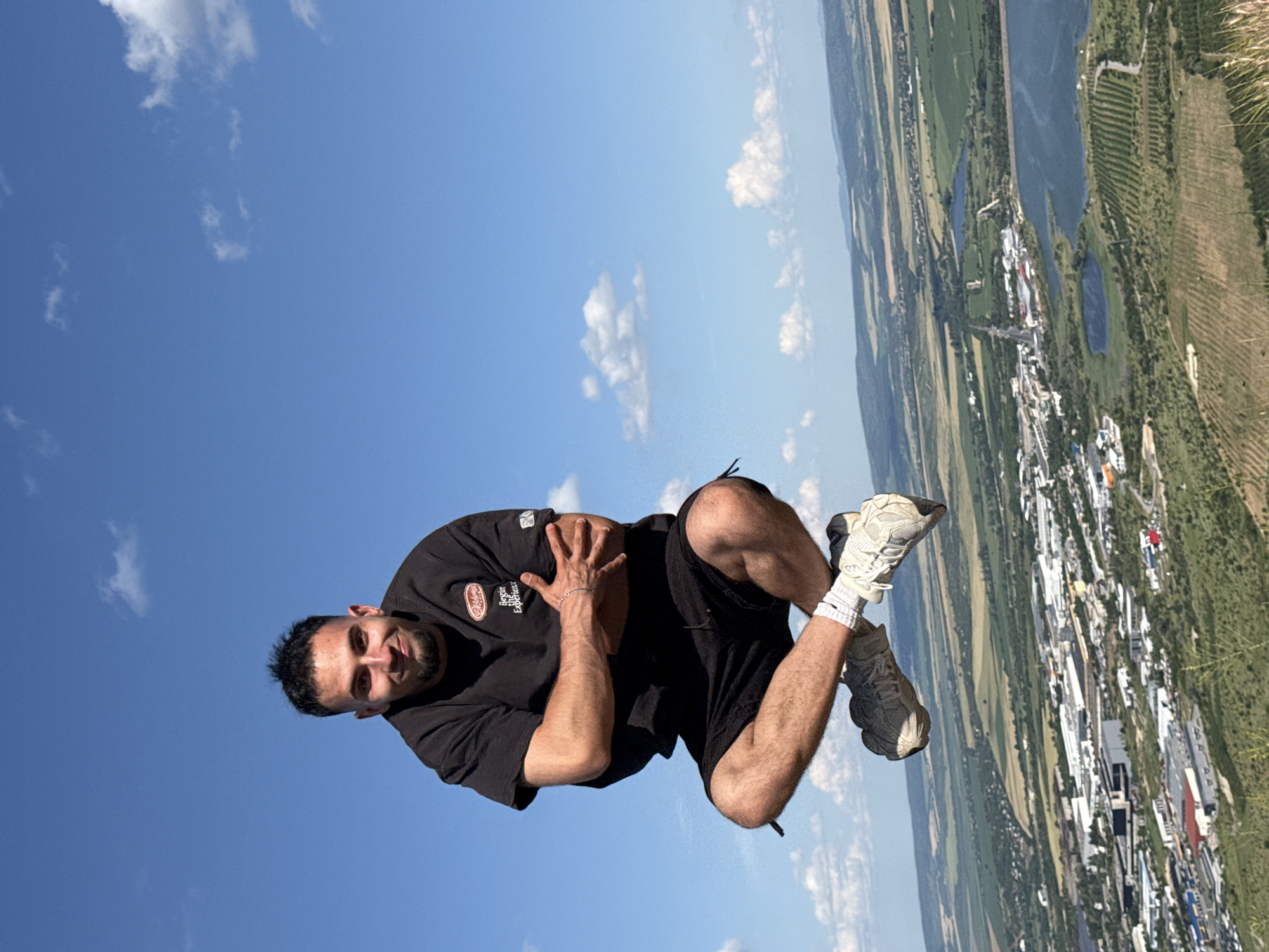 Hilltop photos and jumping poses overlooking Shumen, Bulgaria