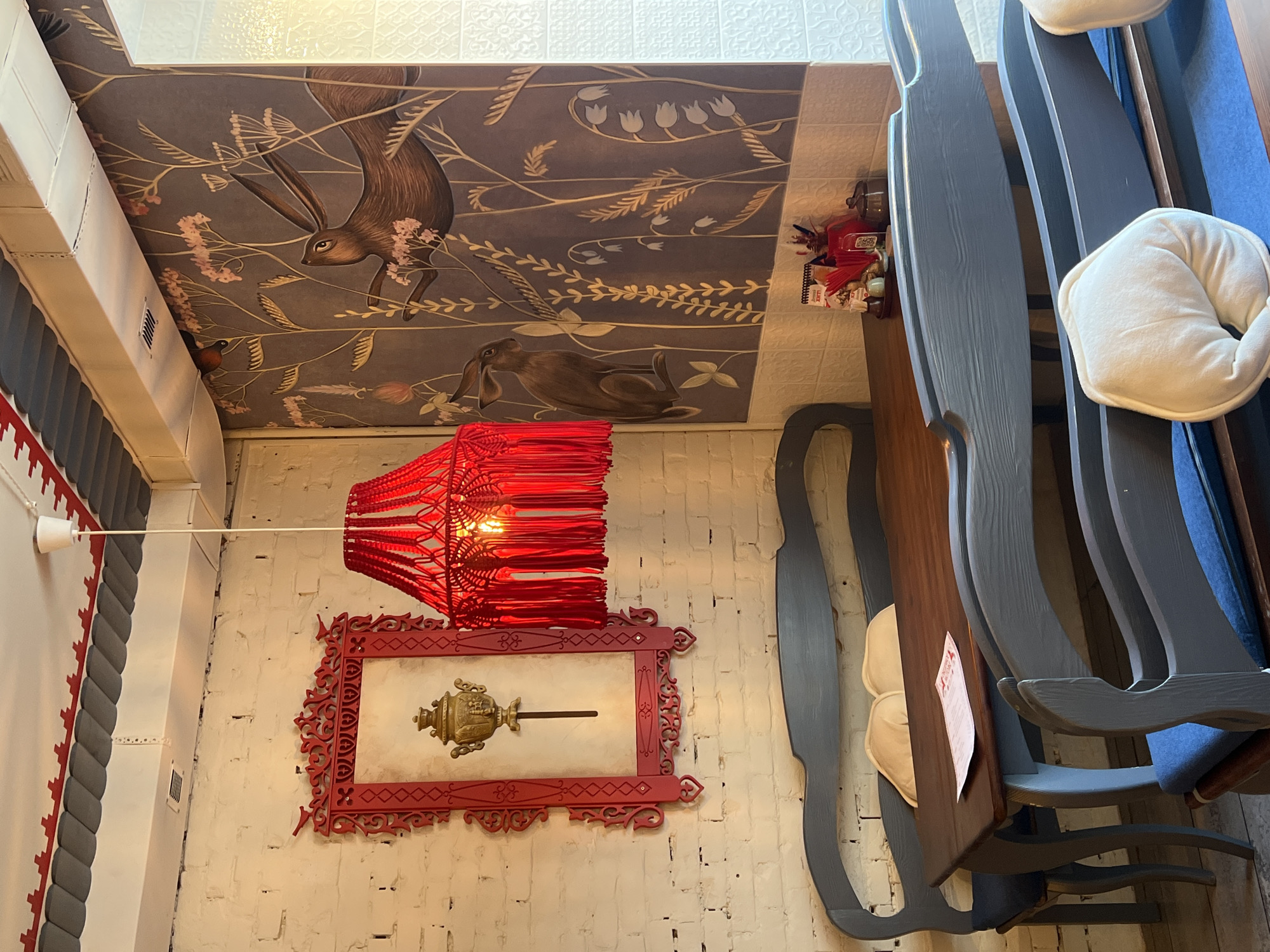 Inside a Chelyabinsk restaurant, then out to a blooming city park