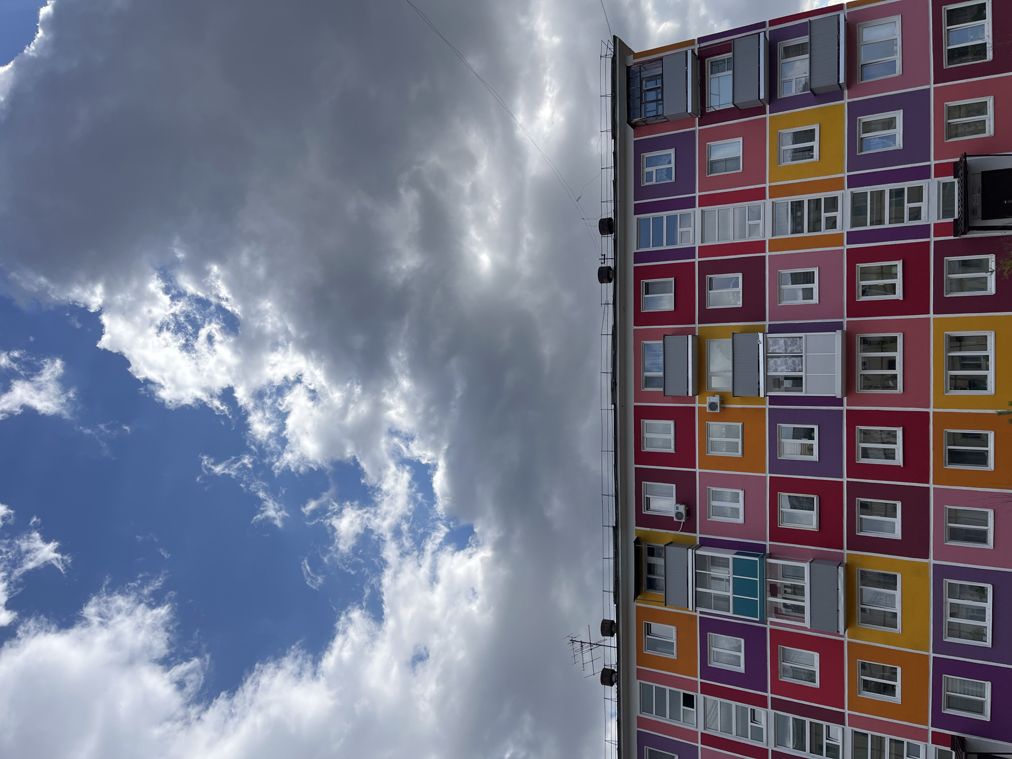 Colorful apartment building facade documented in Zelenogorsk, Russia