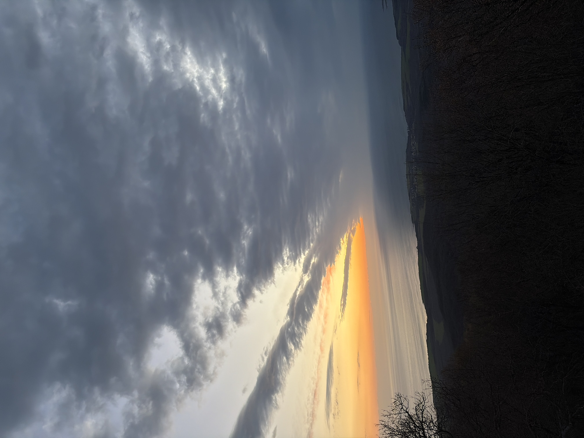 Sunset landscape observed with dramatic cloud formations near Brodilovo, Bulgaria