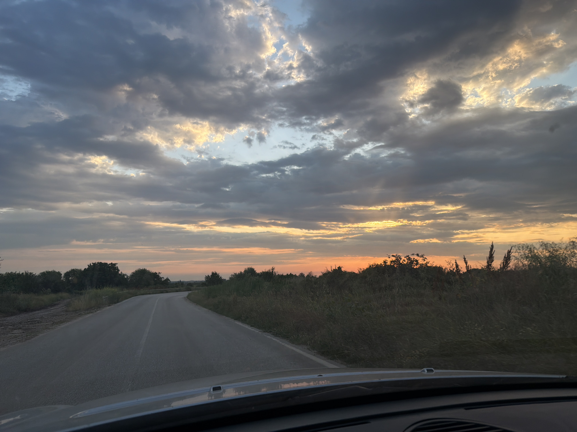 Sunset road scene captured in Bulgarian village