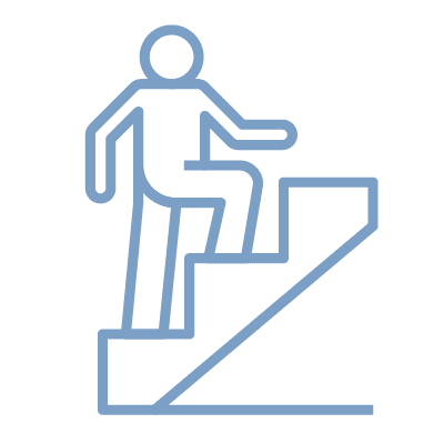 An illustration of a person walking up stairs