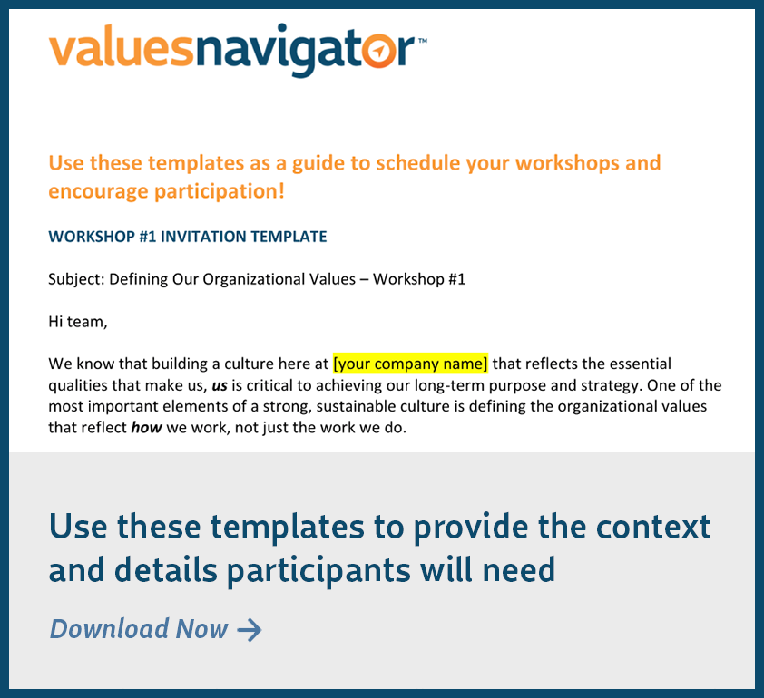 Values Workshop Sample Calendar Invitations: Use these templates to provide the context and details participants will need