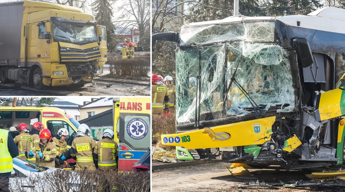 Wypadek autobusu i ciężarówki pod szkołą. Są ranni [FOTO]