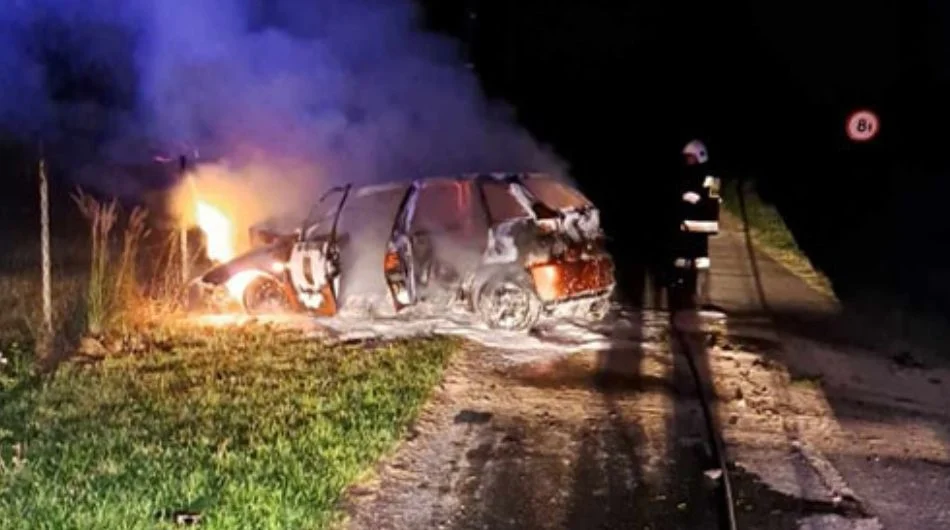 Samochód uderzył w drzewo i stanął w płomieniach. Za kierownicą pijany obcokrajowiec [FOTO]